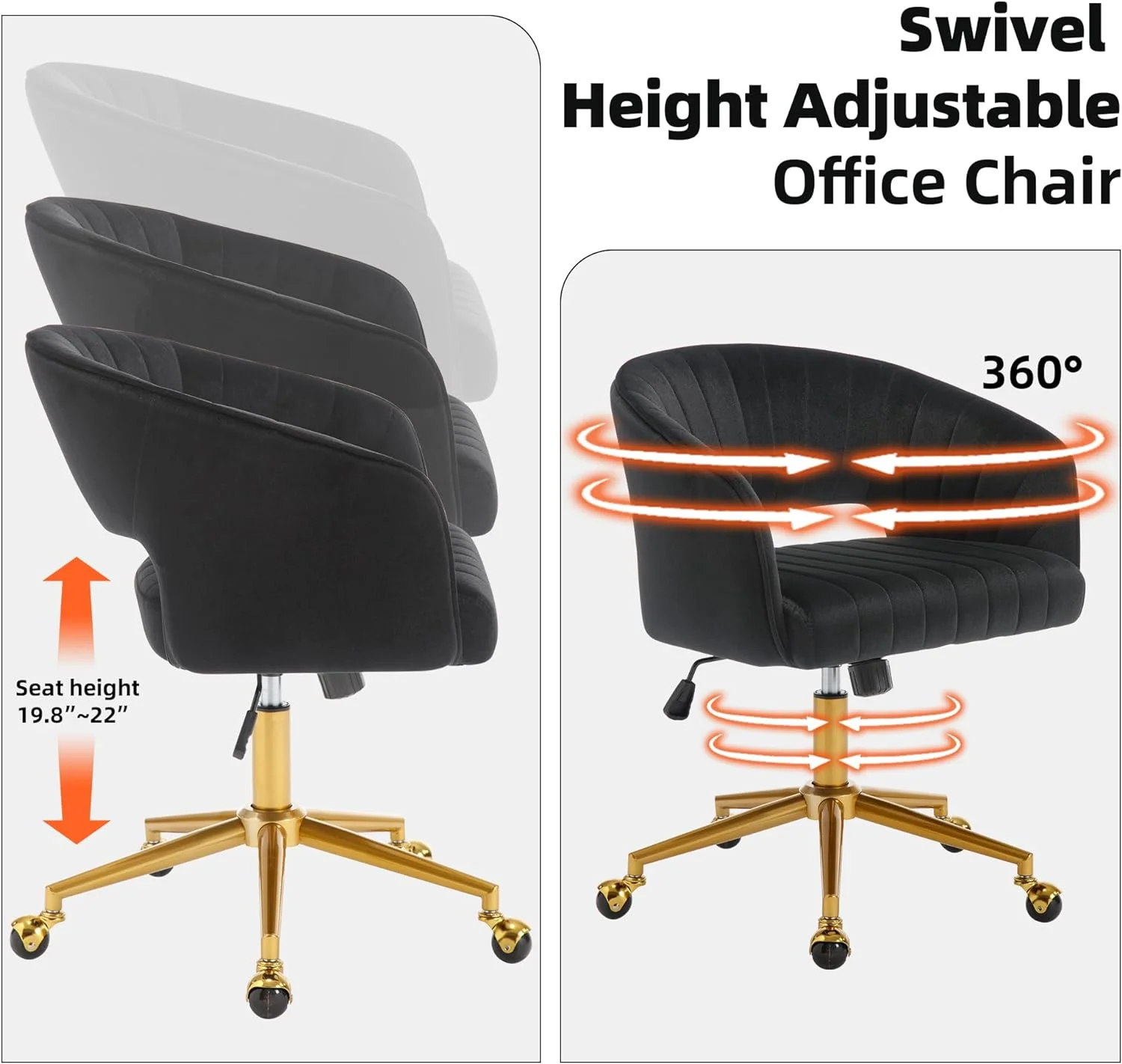 Westice Home Office Desk Chairs, Velvet Task Chair, Height Adjustable Swivel Vanity Chair with Golden Base for Vanity Study, Living Room Computer Room, Beige