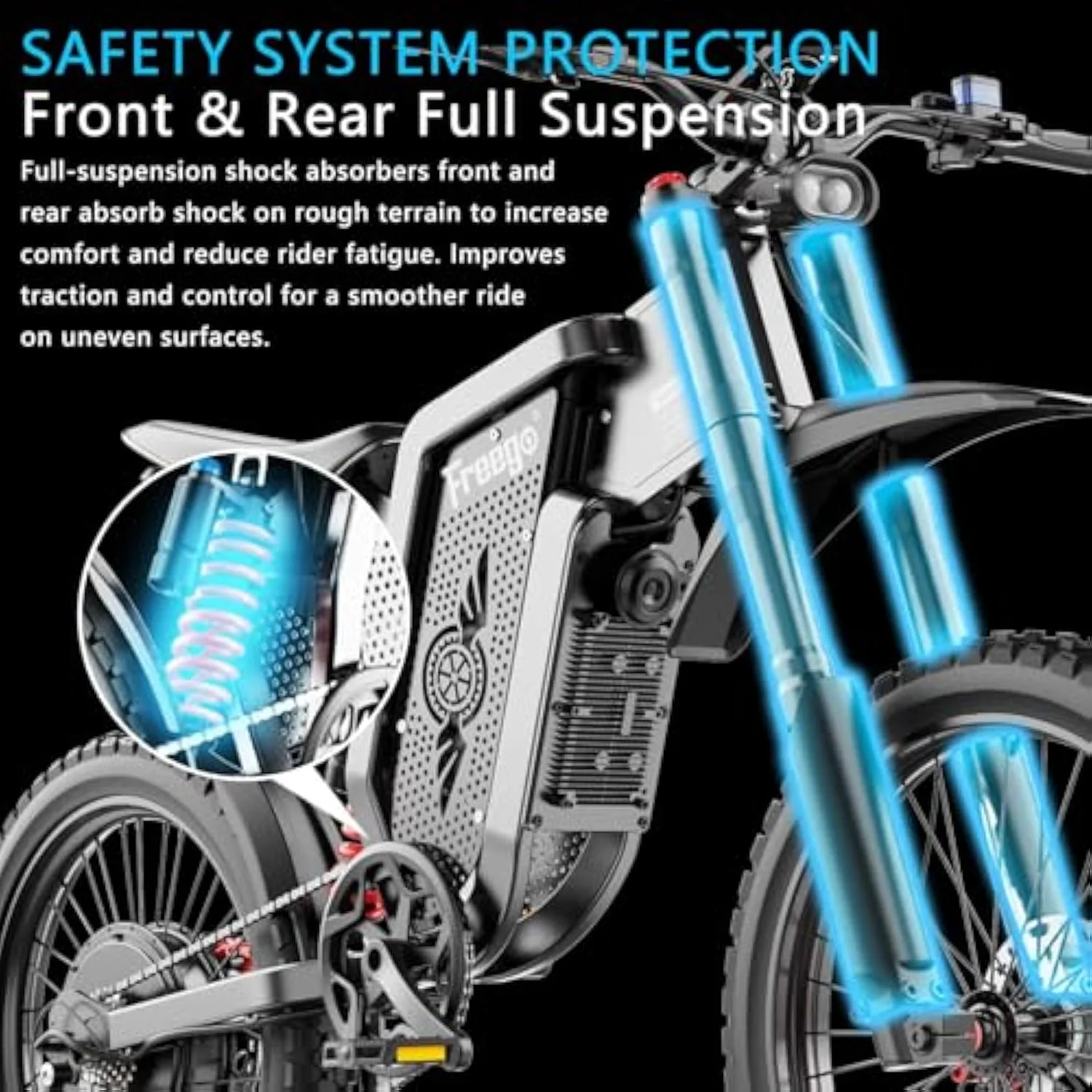 Freego X2PRO Electric Dirt Bike for Adults, Electric Motorcycle 6000W(Peak) Motor 60V 30Ah Battery, 7 Speed 28MPH Off Road Electric Bicycle, 19x2.75 Tire Full Suspension, Grey