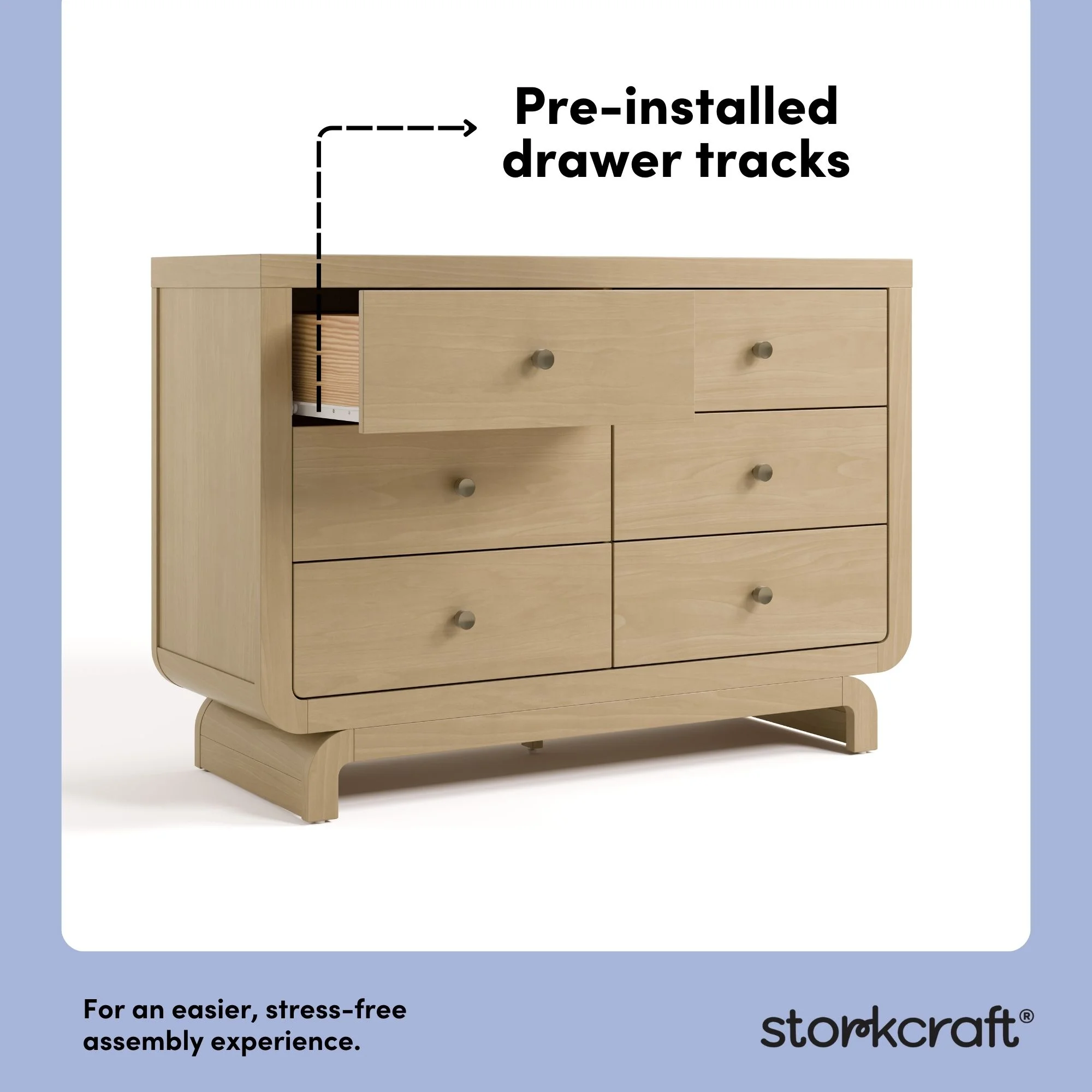 Storkcraft Santorini 6 Drawer Double Dresser, White/Driftwood
