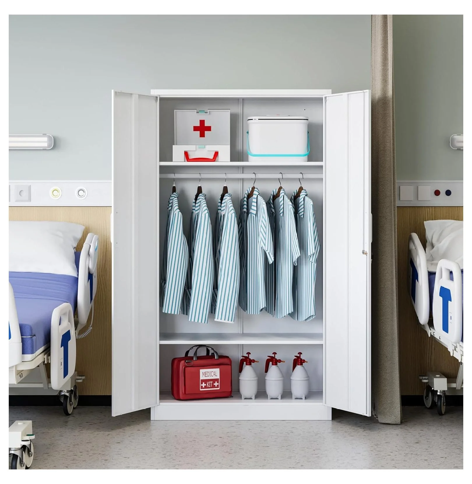 KriKac Metal Storage Cabinets with Lock Doors,Tall Locker Organizer Steel Garage Cabinets, 5 Adjustable Layers Shelves for Home, Office, Warehouse,Tool,Industrial(Black)