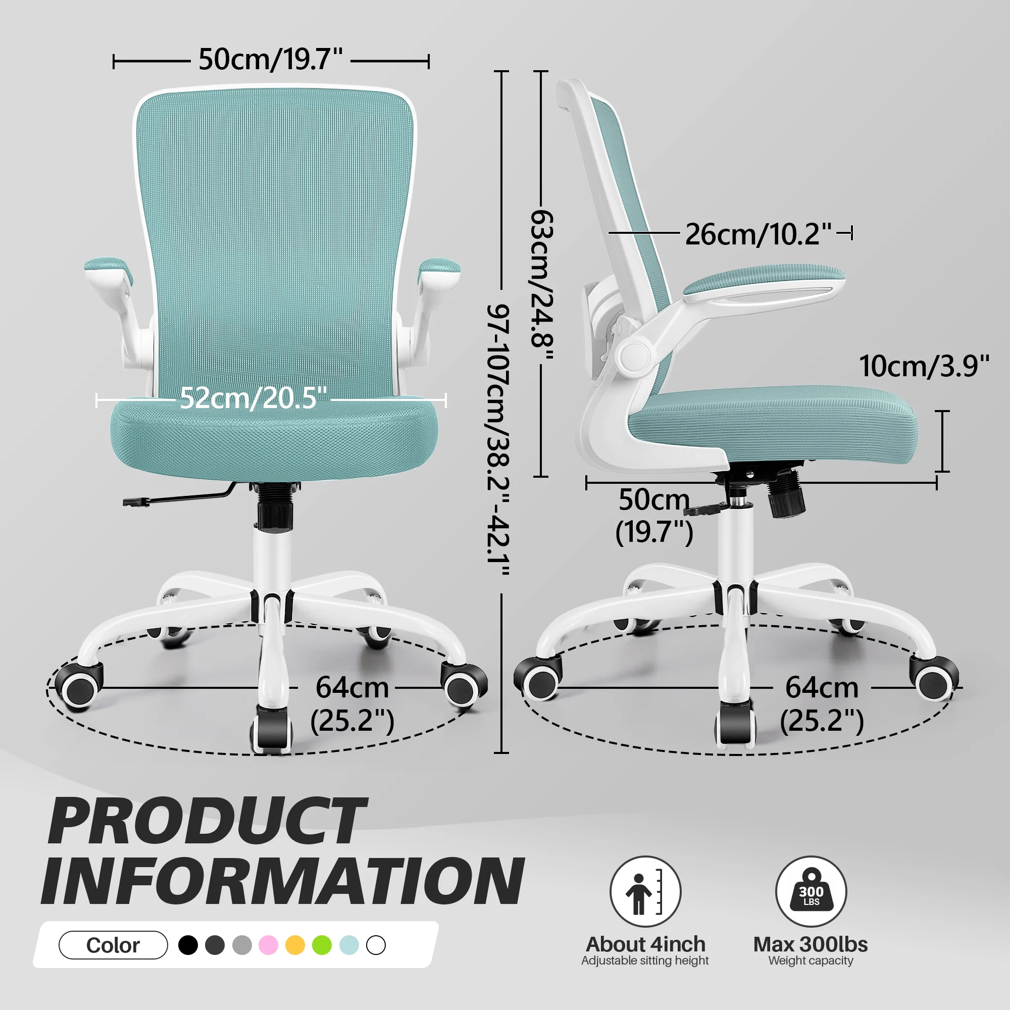 COOLHUT Ergonomic Office Chair, 400LBS Task Chair, Comfort Desk Chair with Adjustable Lumbar Support and Flip up Arms, Black