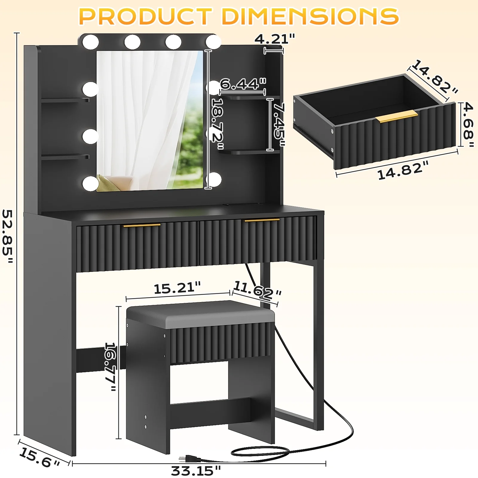 Ktaxon Lighted Makeup Vanity, White Vanity Table Set with 2 Drawer and Charging Station, Femal Gift
