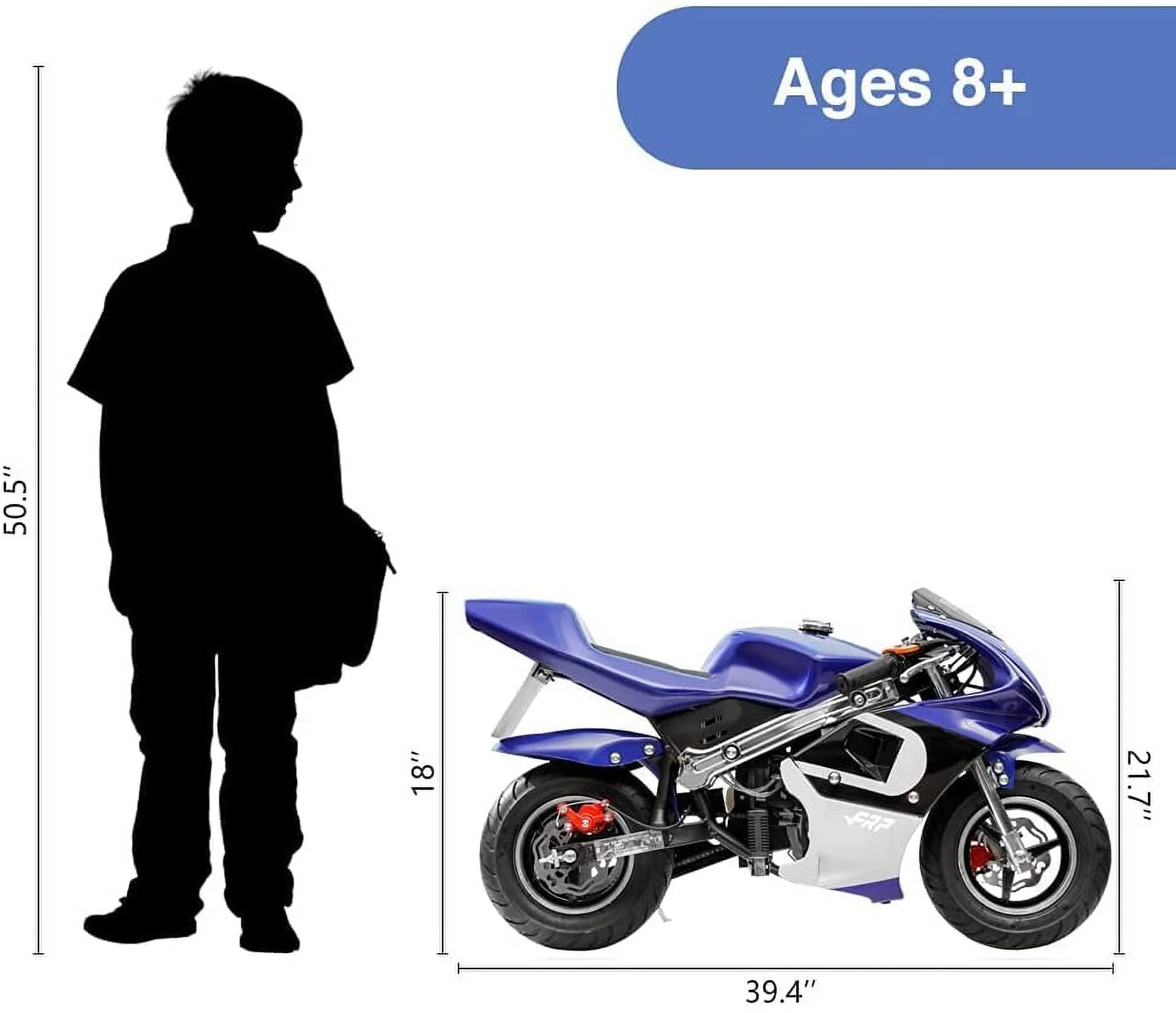 FRP 2 Stroke Pocket Bike 02, Mini Bike for Kids Max Weight 165 LB, Streamline Style Mini Pocket Bike W/ Strong Dual Brakes, Racing Pocket Rocket Max Speed 20 Mph, Blue