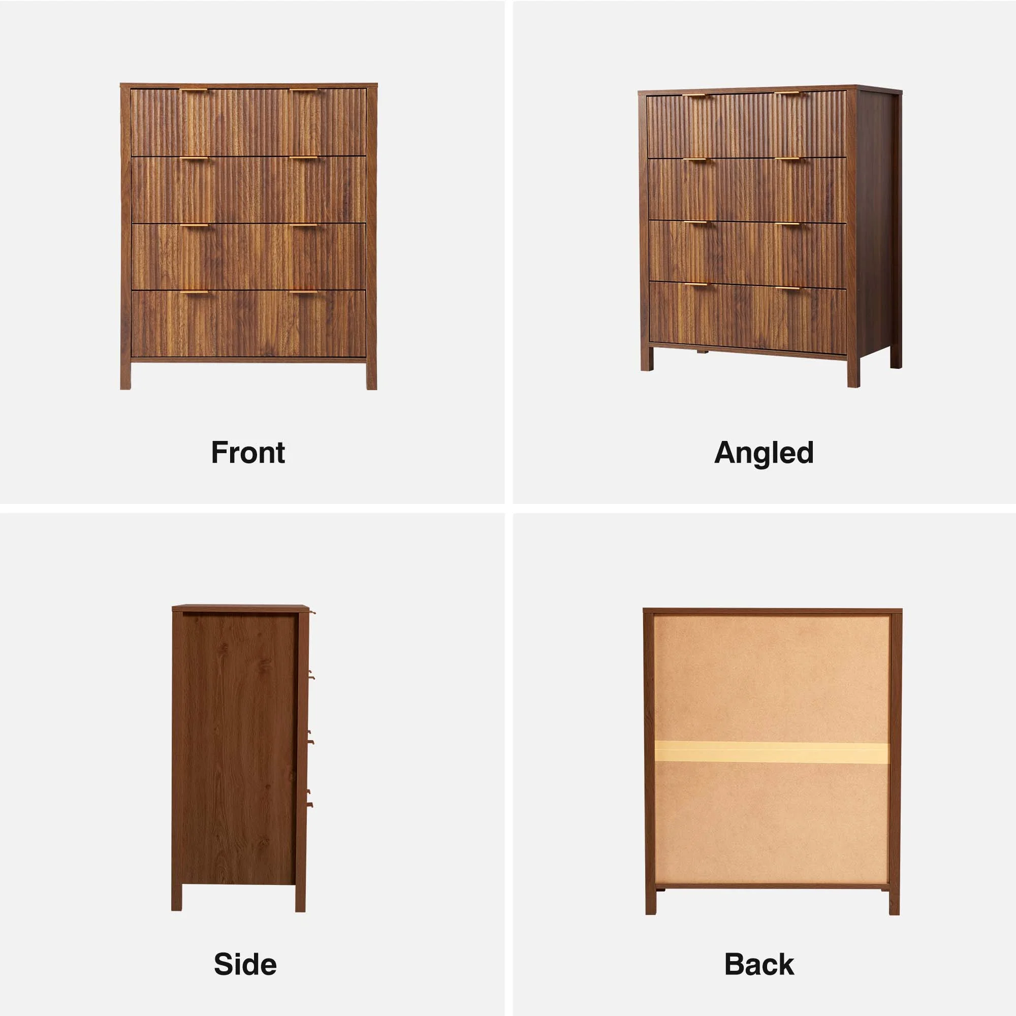 YOCWO Fluted Nightstand for Bedroom Set of 2 , Wood Bedside Table Set of 2 with Drawers, Black