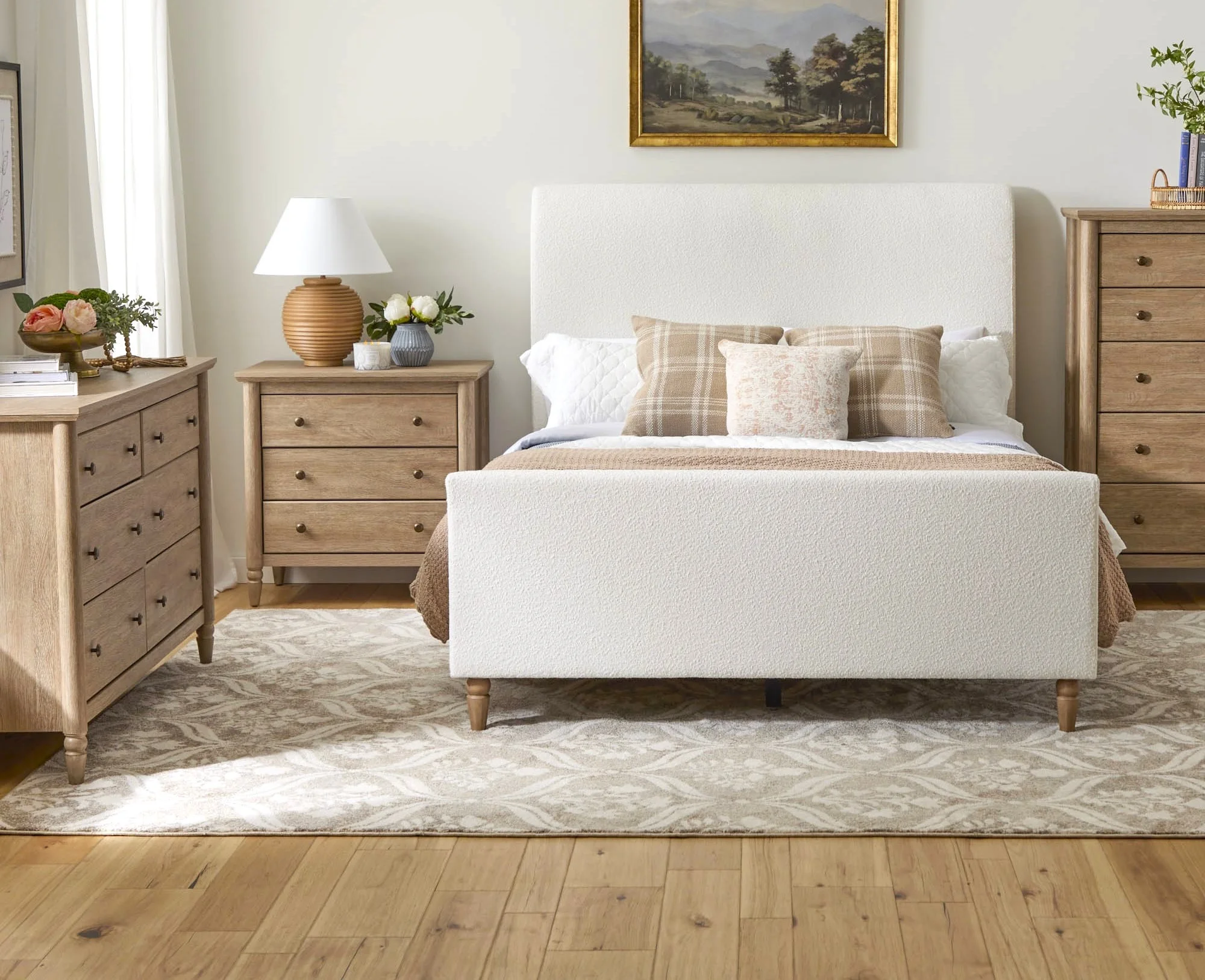 My Texas House Monroe 3 Drawer Nightstand with USB, Brushed Oak Finish