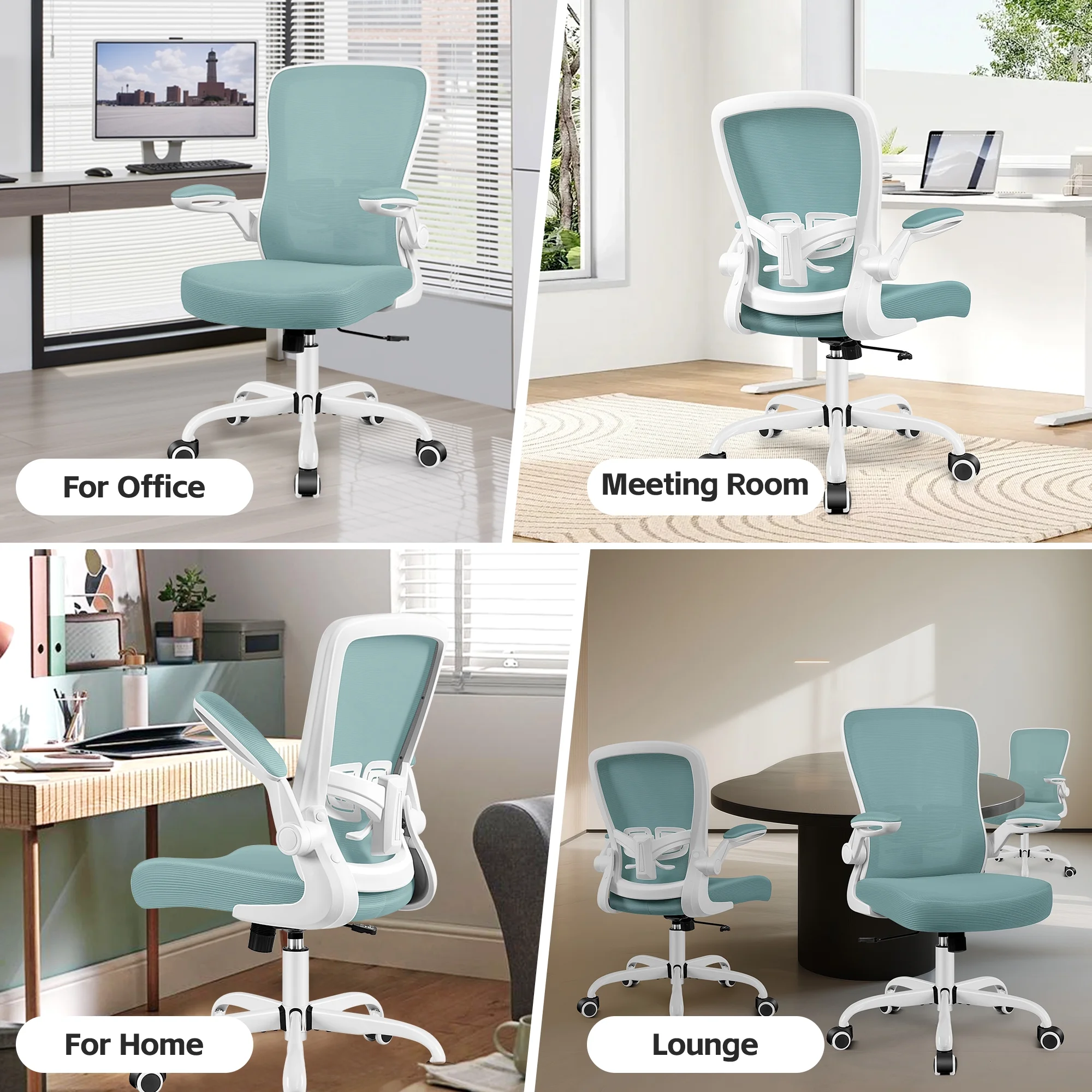 COOLHUT Ergonomic Office Chair, 400LBS Task Chair, Comfort Desk Chair with Adjustable Lumbar Support and Flip up Arms, Black