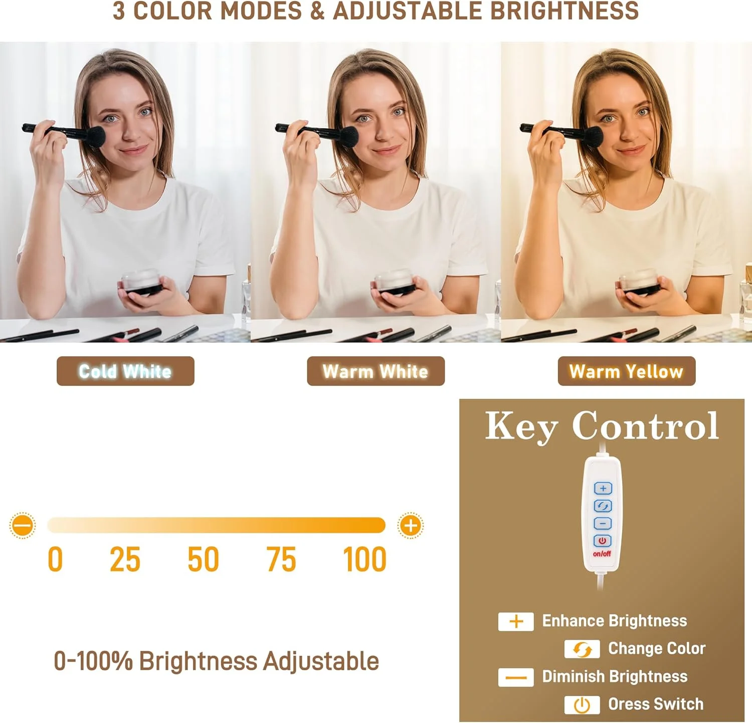 White Vanity Desk with Large Lighted Mirror & Power Outlet, Makeup Vanity Table with Glass Top & Drawers, Sliding Storage, 44.1