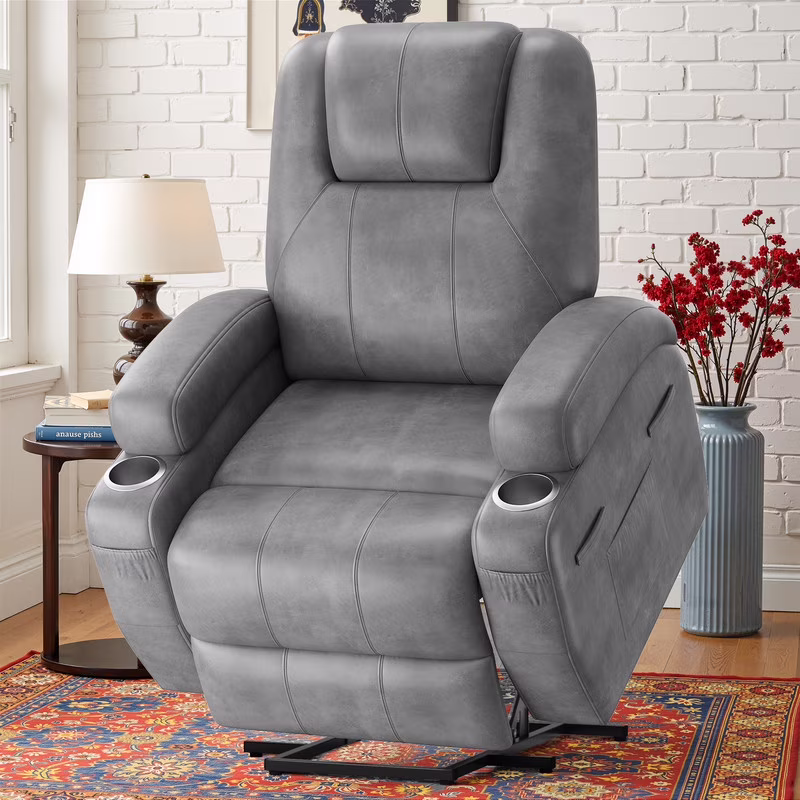 Lacoo power lift electric Massage recliner chair Oversized Single Sofa with Cup Holder for elderly,Black