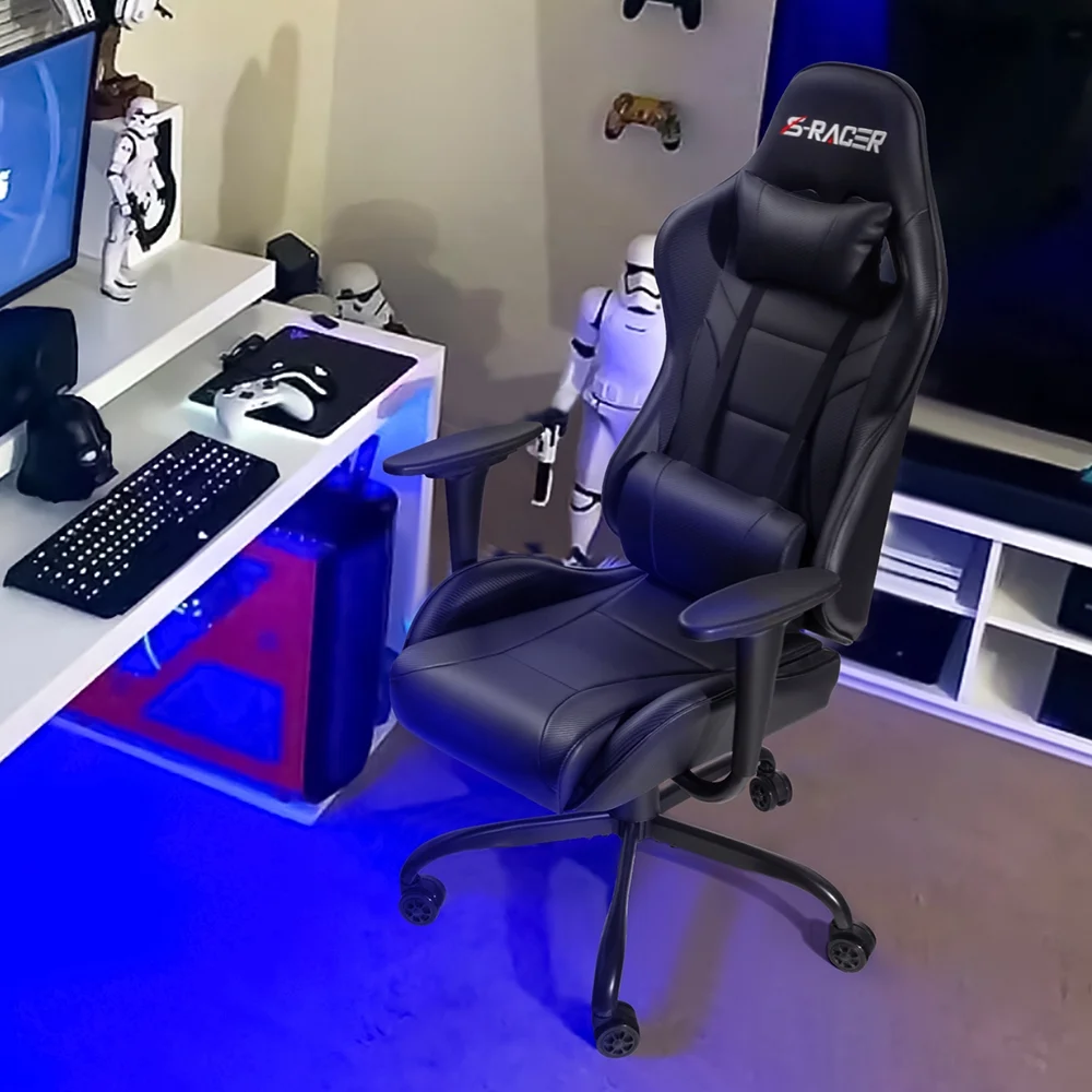 Lacoo Gaming Chair in Home Office PU Leather Reclining Gaming Chair Adjustable Adjustable Headrest and Lumbar Pillow, Red