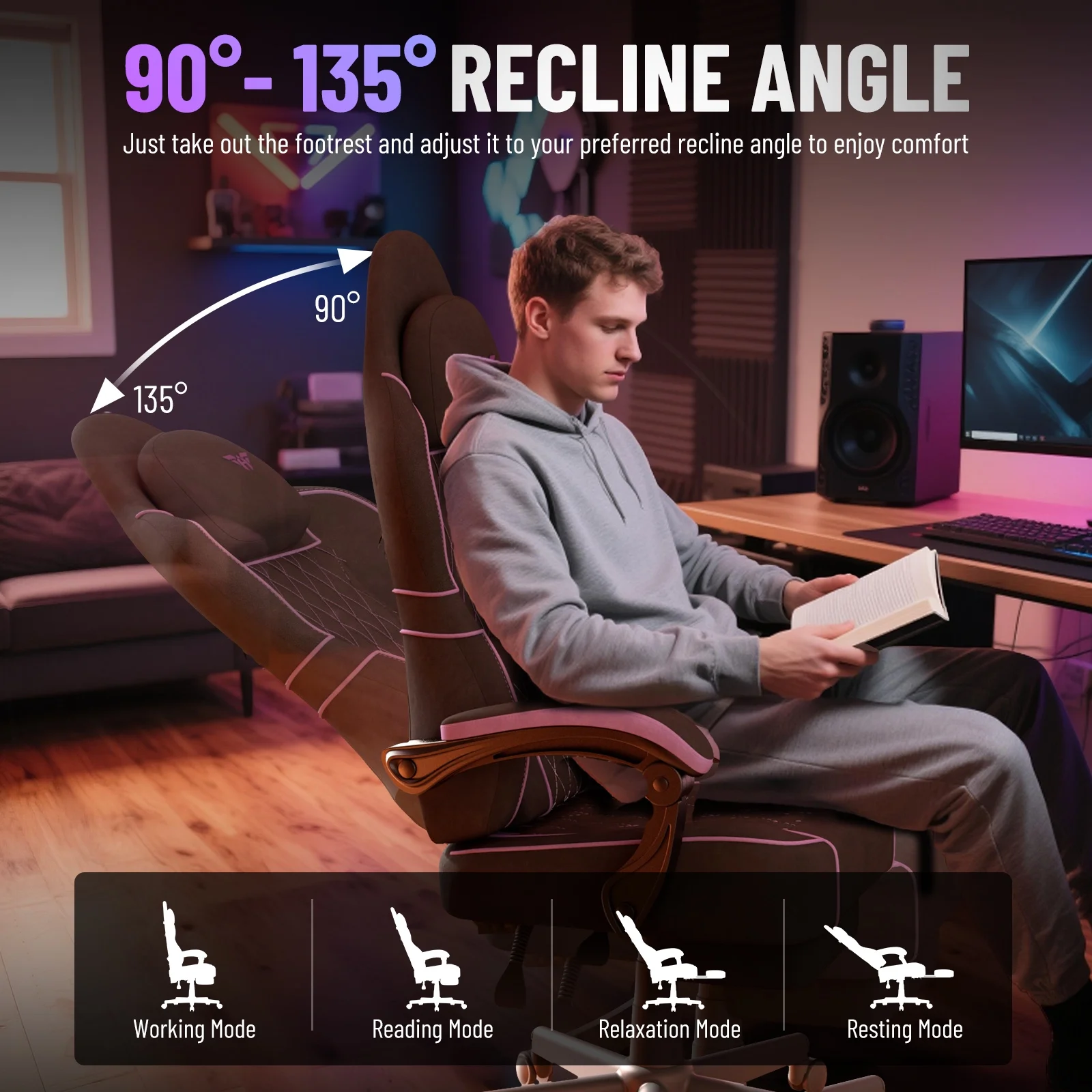 SOONTRANS Gaming Chair for Adults, Velvet Fabric High Back Comfortable Video Game Chair with Footrest and Massage Lumbar Cushion, Racing Computer Desk Chair, Ergonomic Gamer Chair, Black/Grey