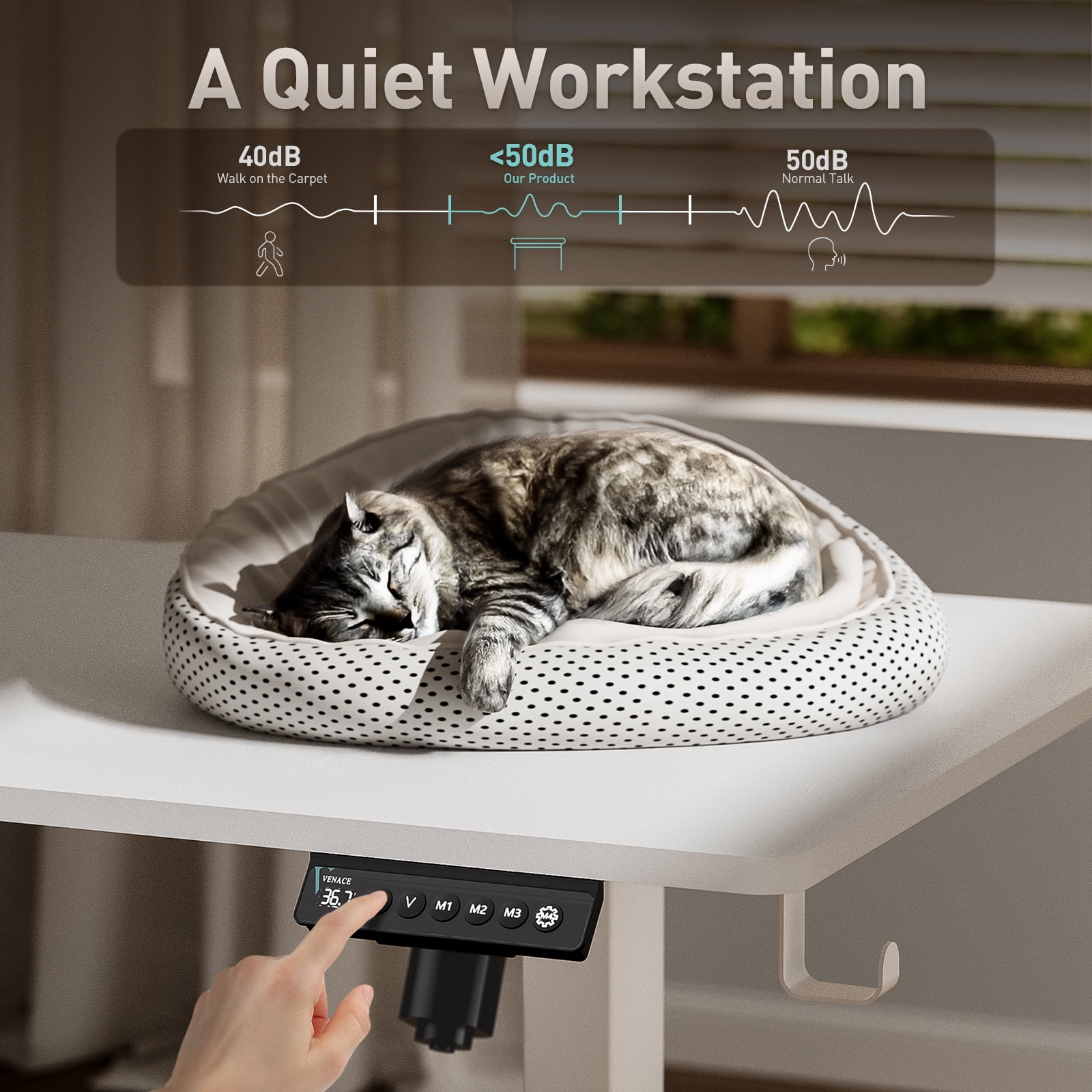 VVENACE Electric Standing Desk Height Adjustable Desk 48 inch 4 Memory Height Ergonomic Sit Stand up Desk for Home Office, White, 2 Split Boards