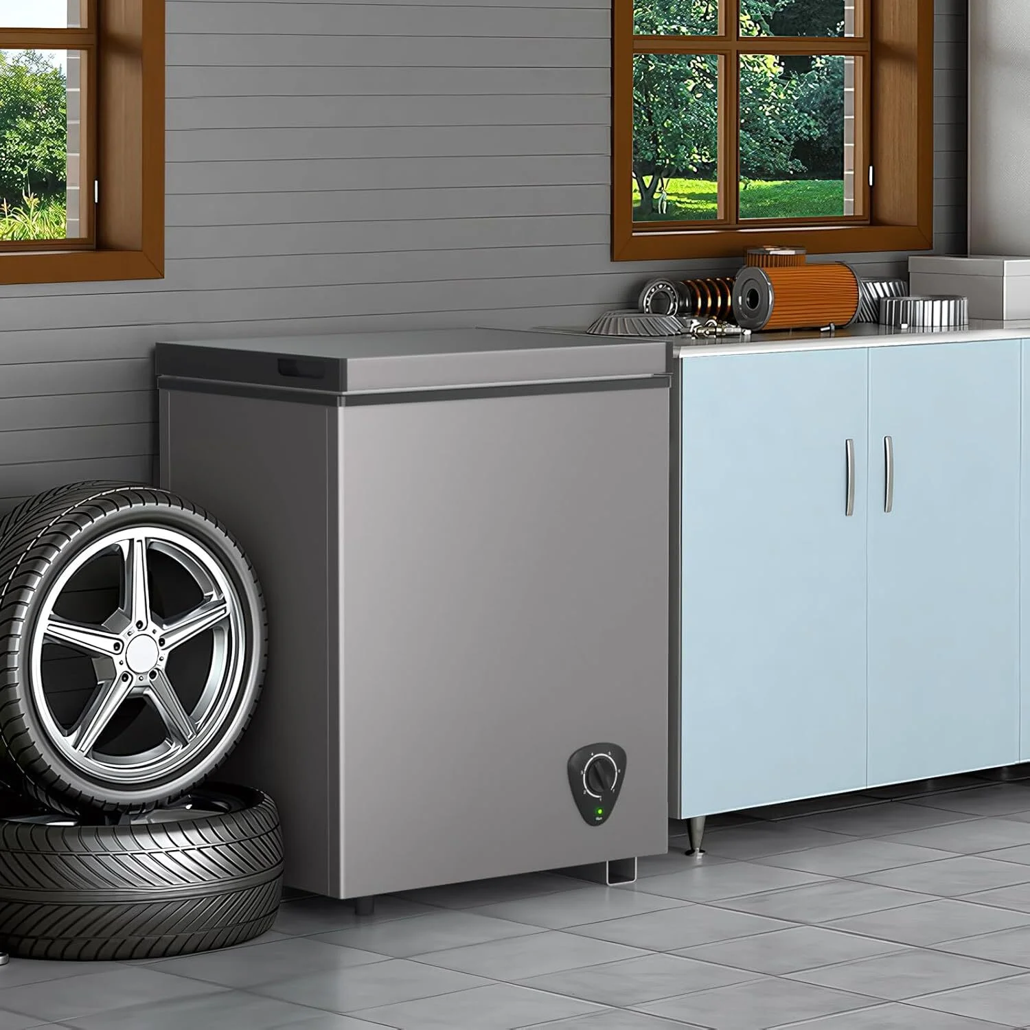 Ecotronic 3.8 Cu Ft Compact Chest Freezer, Grey, Low Noise, Energy Saving, 7-Gear Temperature Control