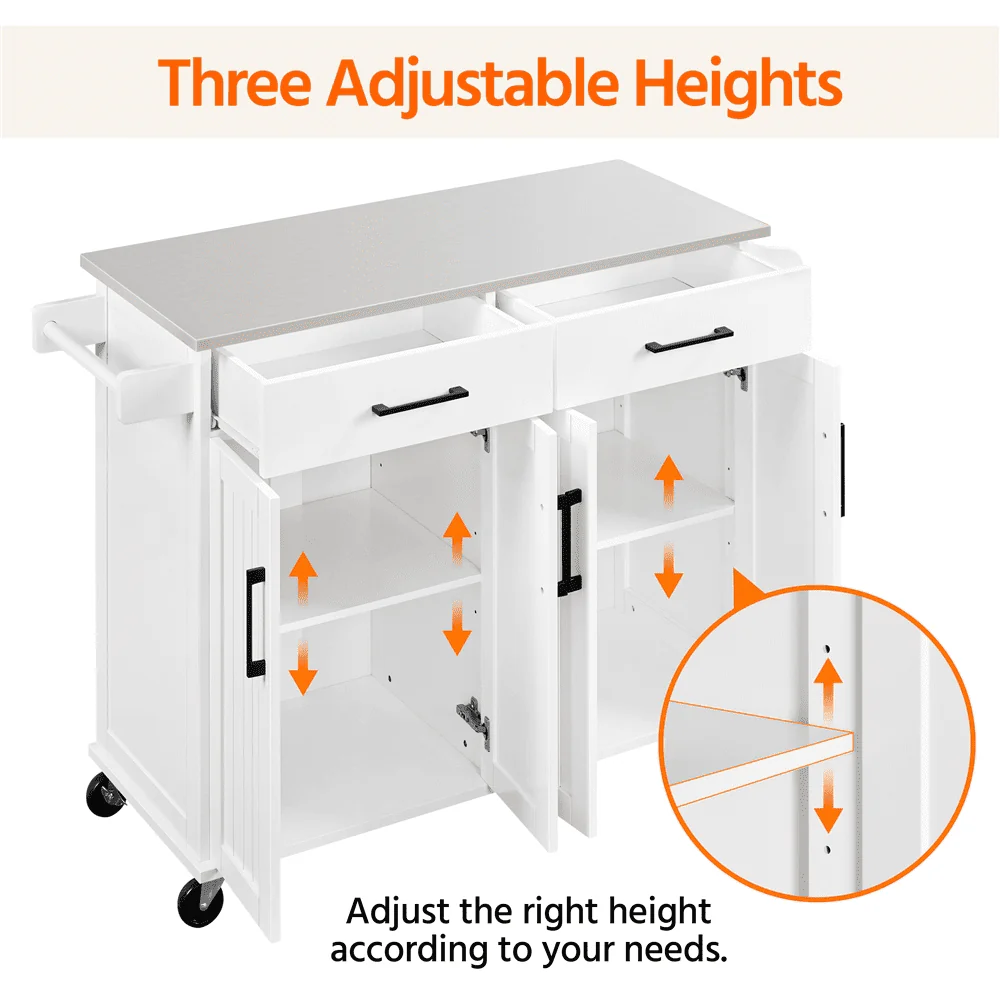 SMILE MART Large Kitchen Island on Wheels with Storage Drawers & Cabinets, White