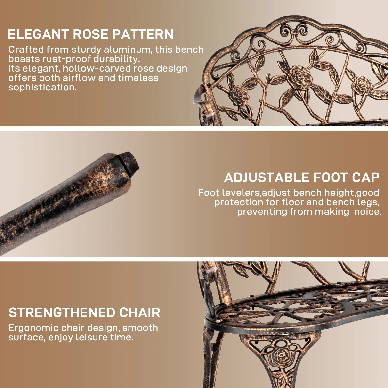 Ktaxon Outdoor Patio Park Garden Bench Courtyard Leisure Rose Cast Aluminum, Outdoor Loveset, Bronze