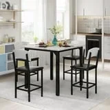 Lamerge 4 Person Dining Table Set, Solid Wood Dining Table with 4 Upholstered Leather Chairs, Modern Kitchen Dining Room Dining Table Set for Small Spaces, Apartments, Kitchens, Dining Rooms. White