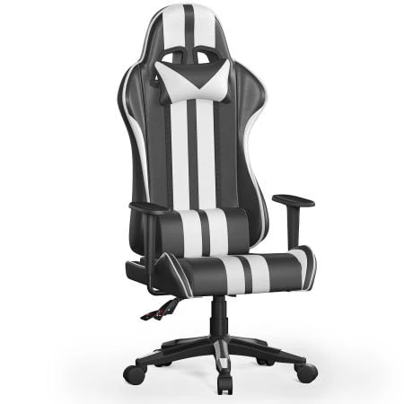 Bigzzia Gaming Chair Pu Leather Office Chair with Ergonomic Lumbar Pillow, Reclining Racing Game Chair Backrest and Seat Height Adjustable Swivel Recliner,Esports Chair with Headrest