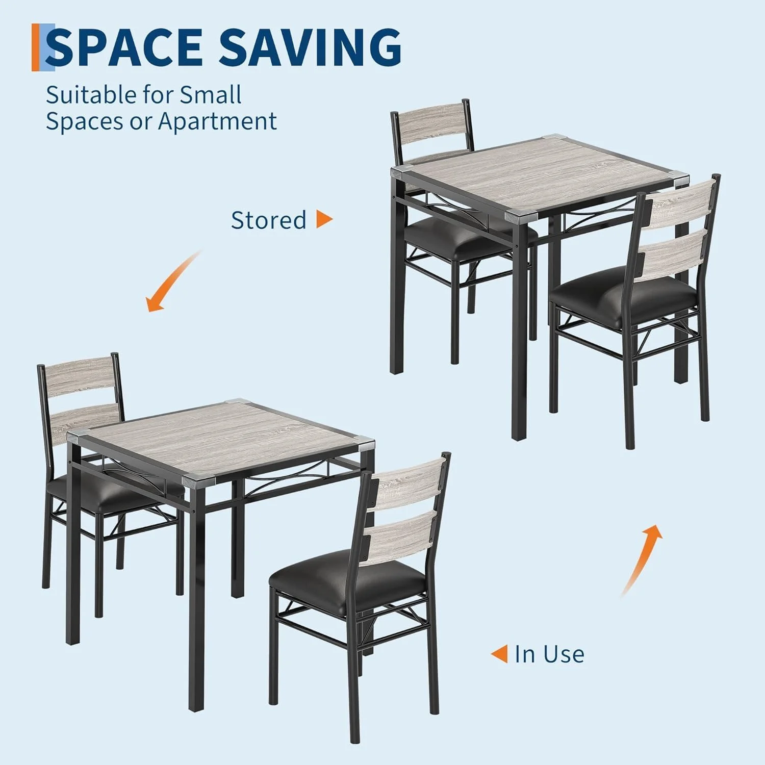 Dining Table Set for 2, Kitchen Table with 2 Upholstered Chairs, Wood 3-Piece Dining Room Table Set with Collision Angle for Small Space, Kitchen, Apartment, Room