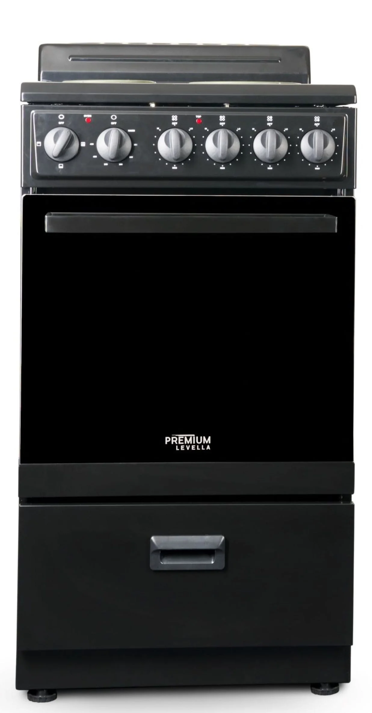Premium Levella 20 in. 2.2 cu. ft. 4-Burner Single Oven Electric Range with Storage Drawer in Black with Stainless Steel Door