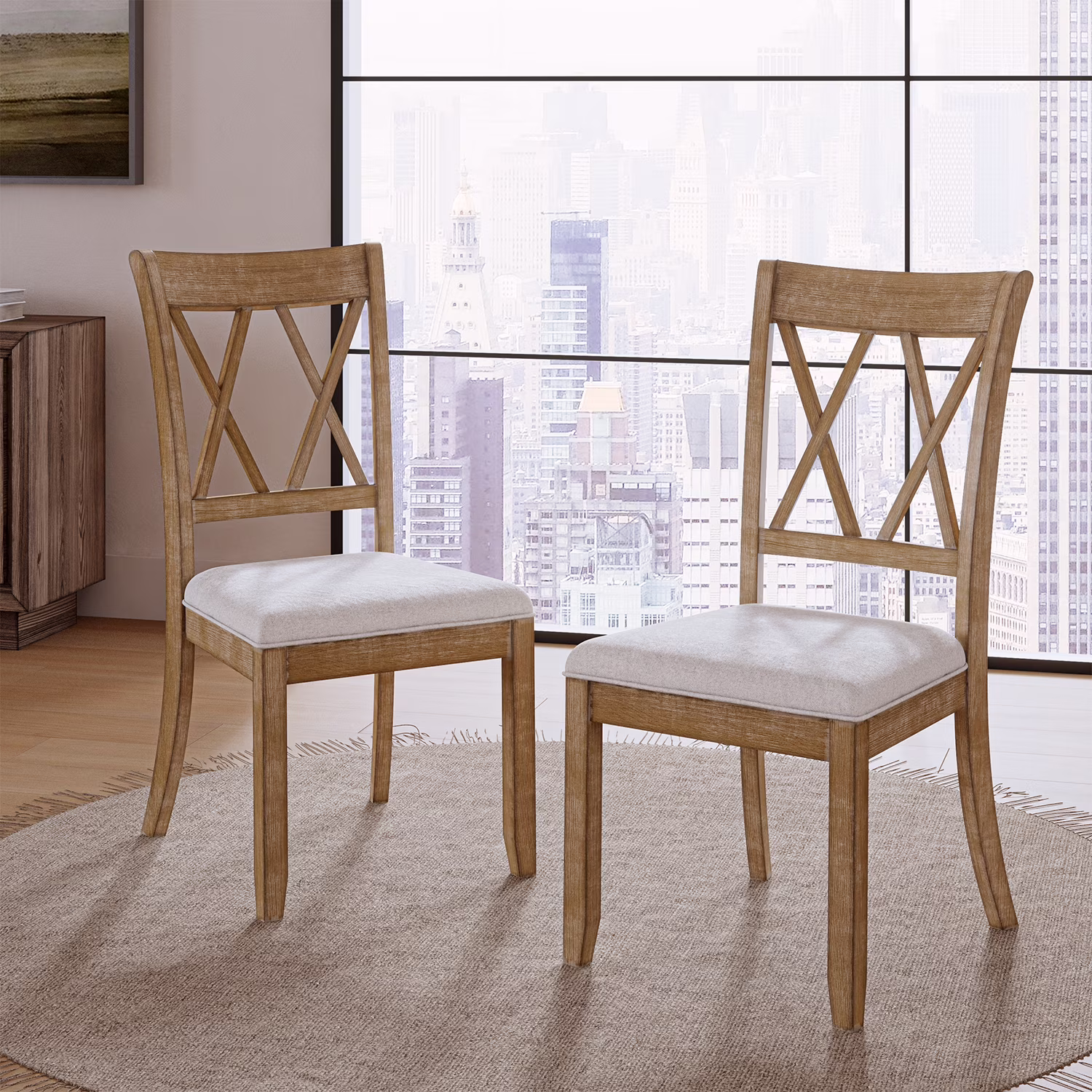 Farmhouse Solid Wood Dining Chairs Upholstered Armless Side Chairs Set of 4 Crossing High Backrest Living Room Kitchen