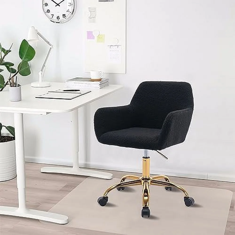 Modern Faux Fur Home Office Chair Height Adjustable, White Desk Chair Vanity Chair for Makeup Room, Rolling Desk Chairs with Wheels, Swivel Furry Cute Desk Chair for Teen Girls Women