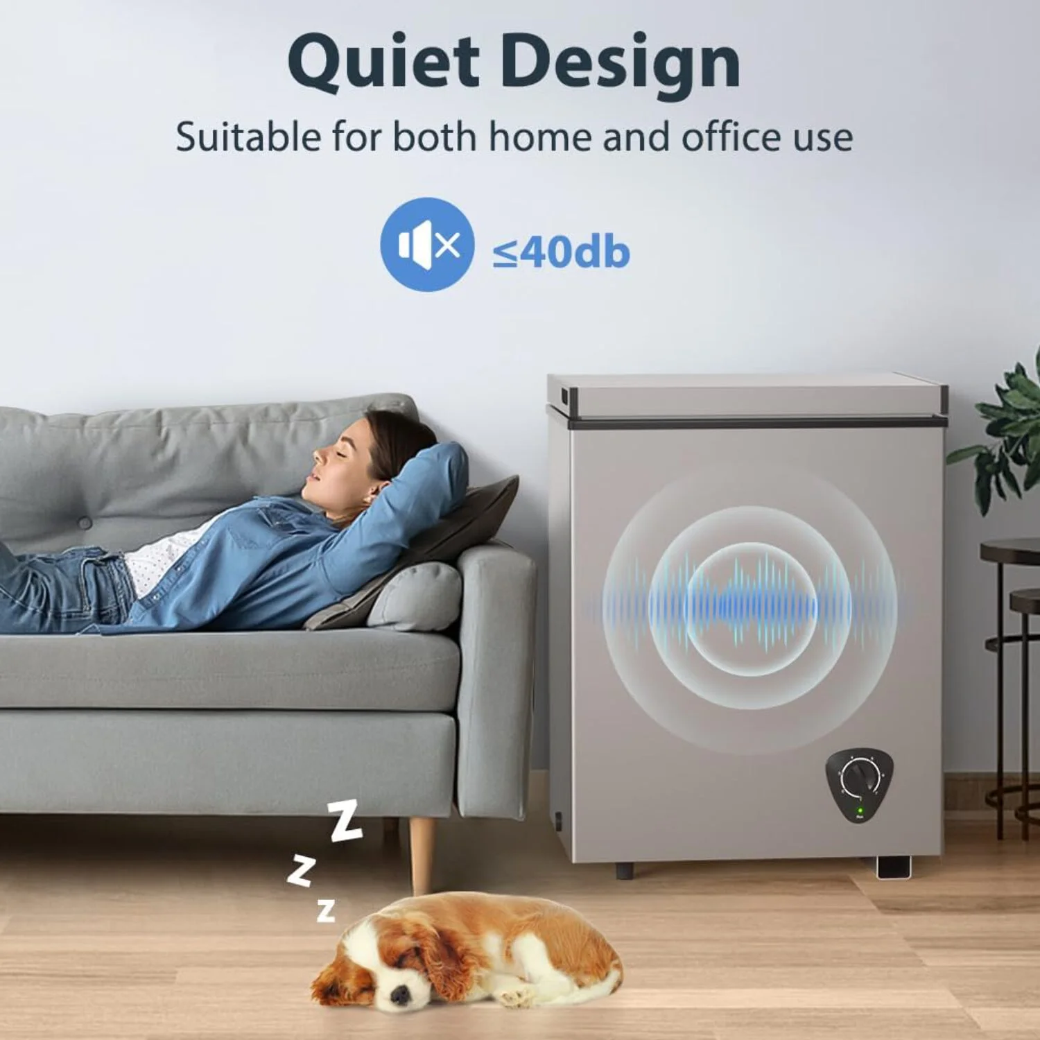 Ecotronic 3.8 Cu Ft Compact Chest Freezer, Grey, Low Noise, Energy Saving, 7-Gear Temperature Control