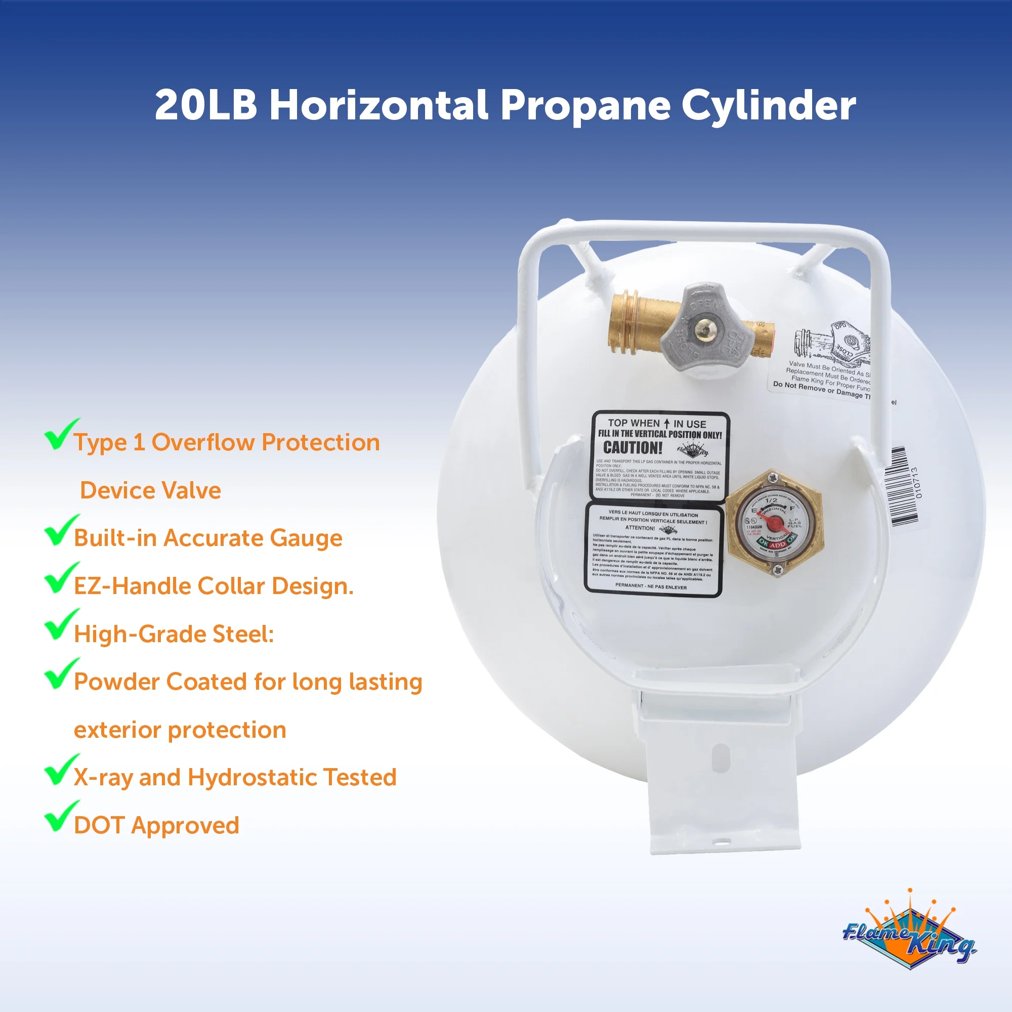 Flame King 20LB Empty Steel Horizontal Propane Tank Cylinder with OPD & Built-in Gauge