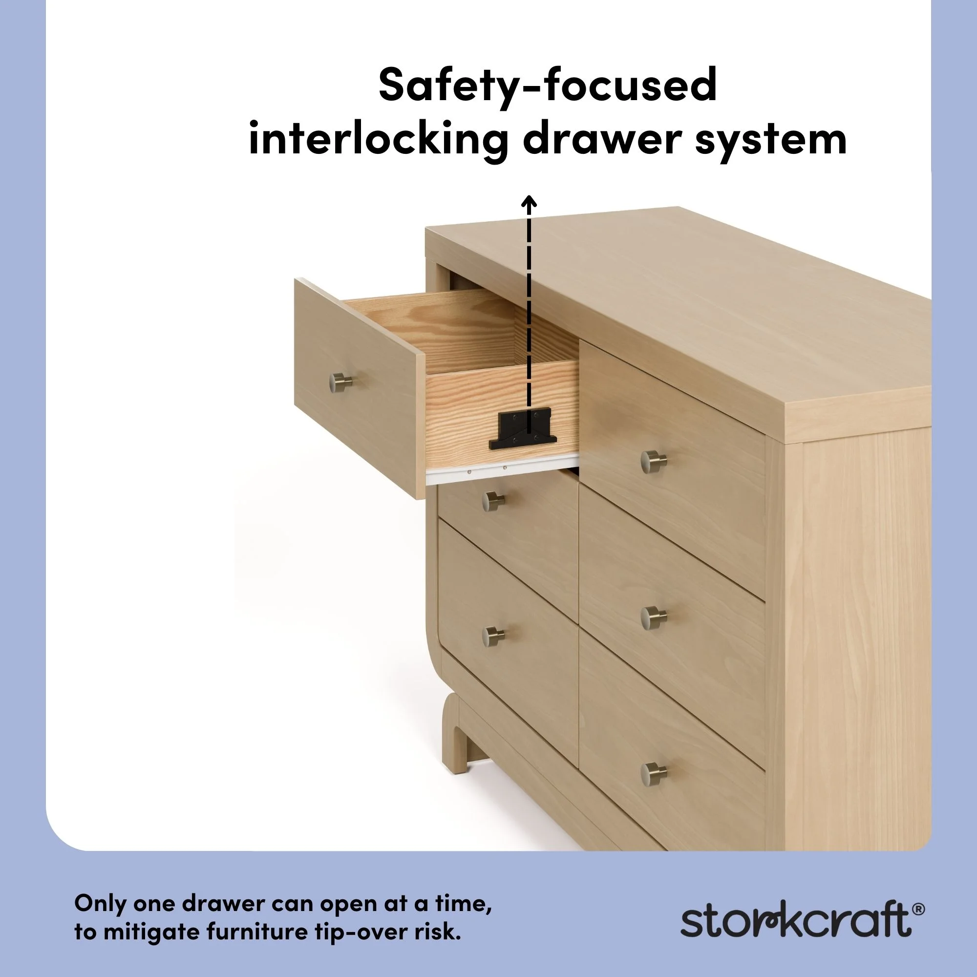 Storkcraft Santorini 6 Drawer Double Dresser, White/Driftwood