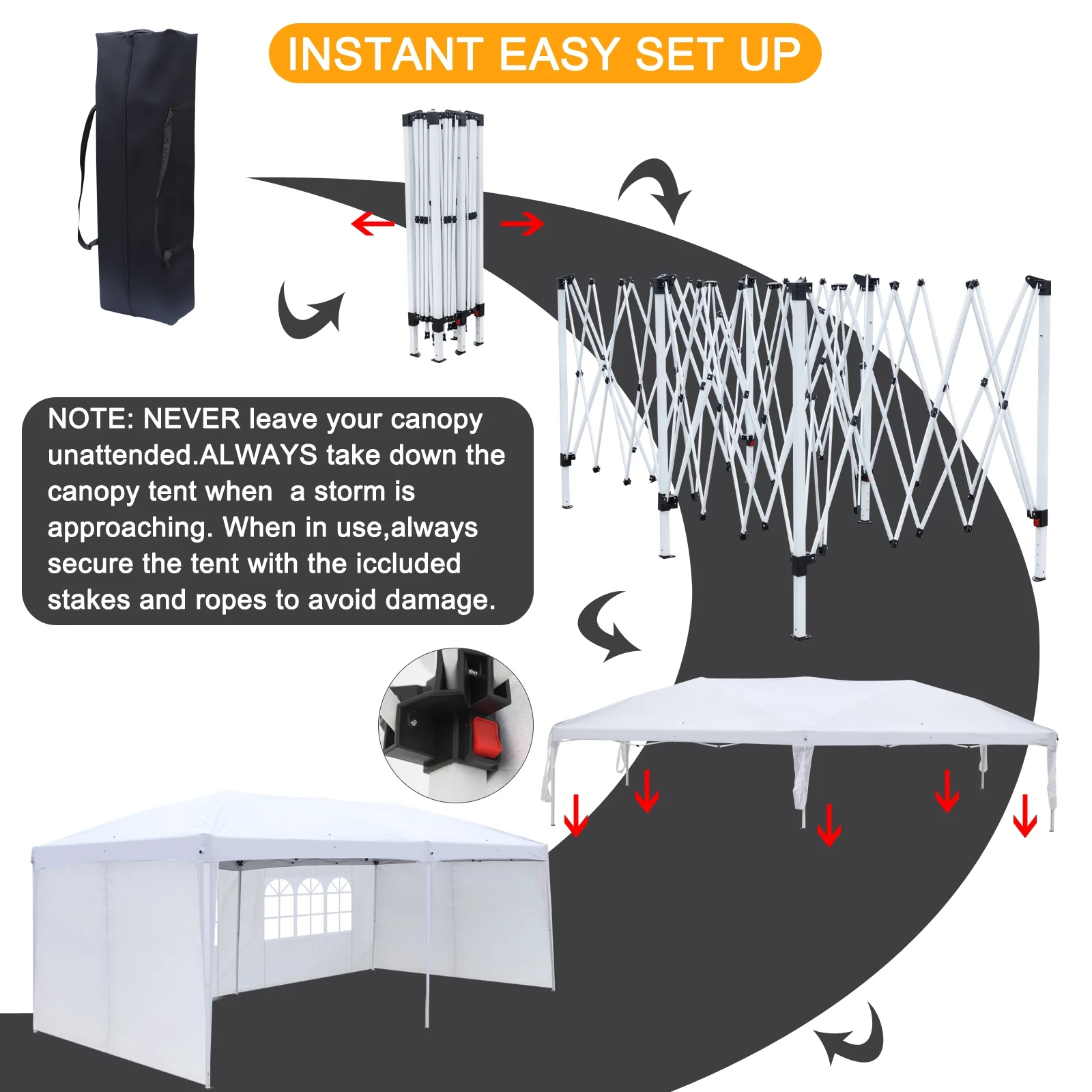 Zimtown 10'x20' Ez Pop up Backyard Canopy Heavy Duty Blue W/6 Sides