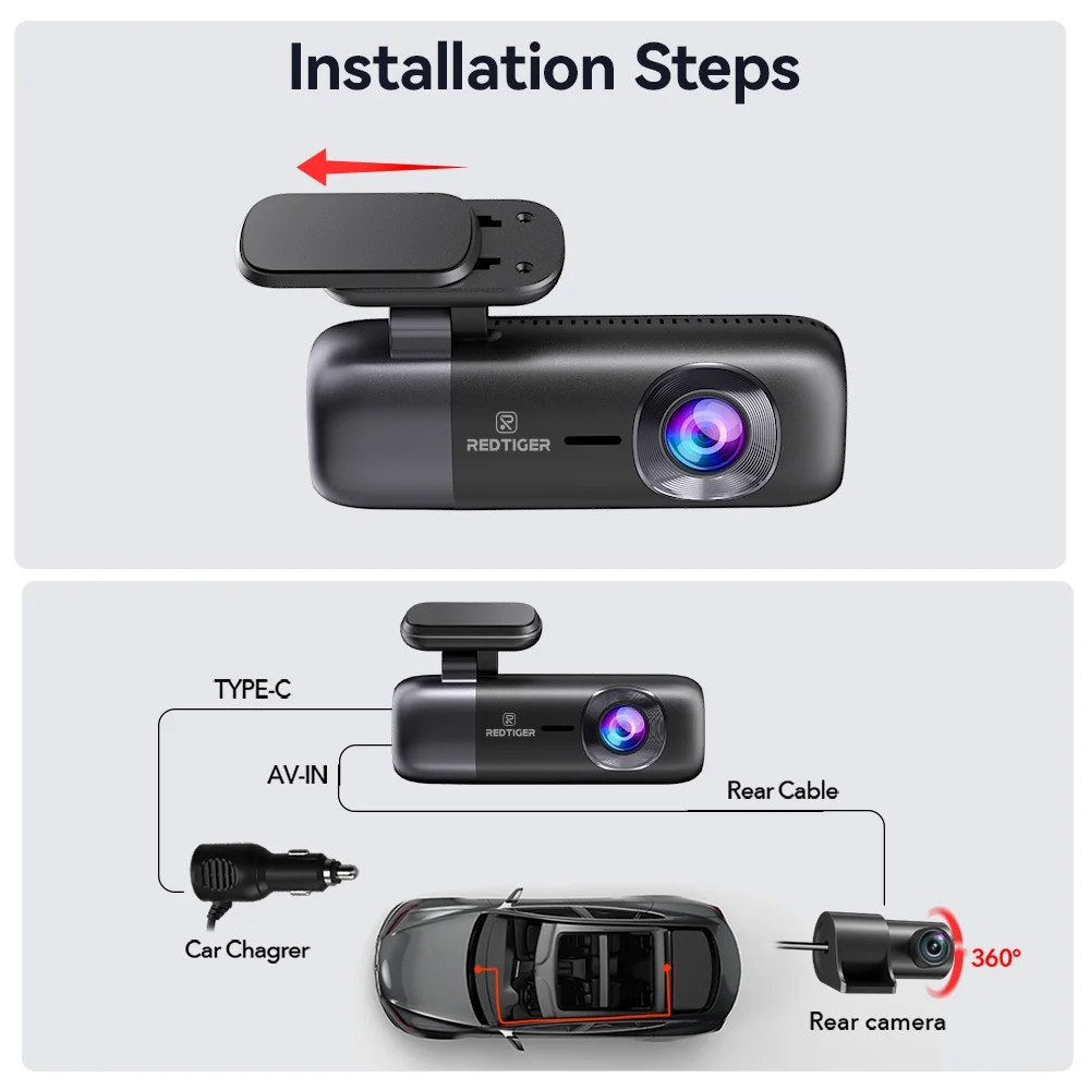 REDTIGER Dash Cam, 4K Front and 1080P Rear Car Dashcam with WiFi & GPS, App Control, Night Vision, Free 32GB Card