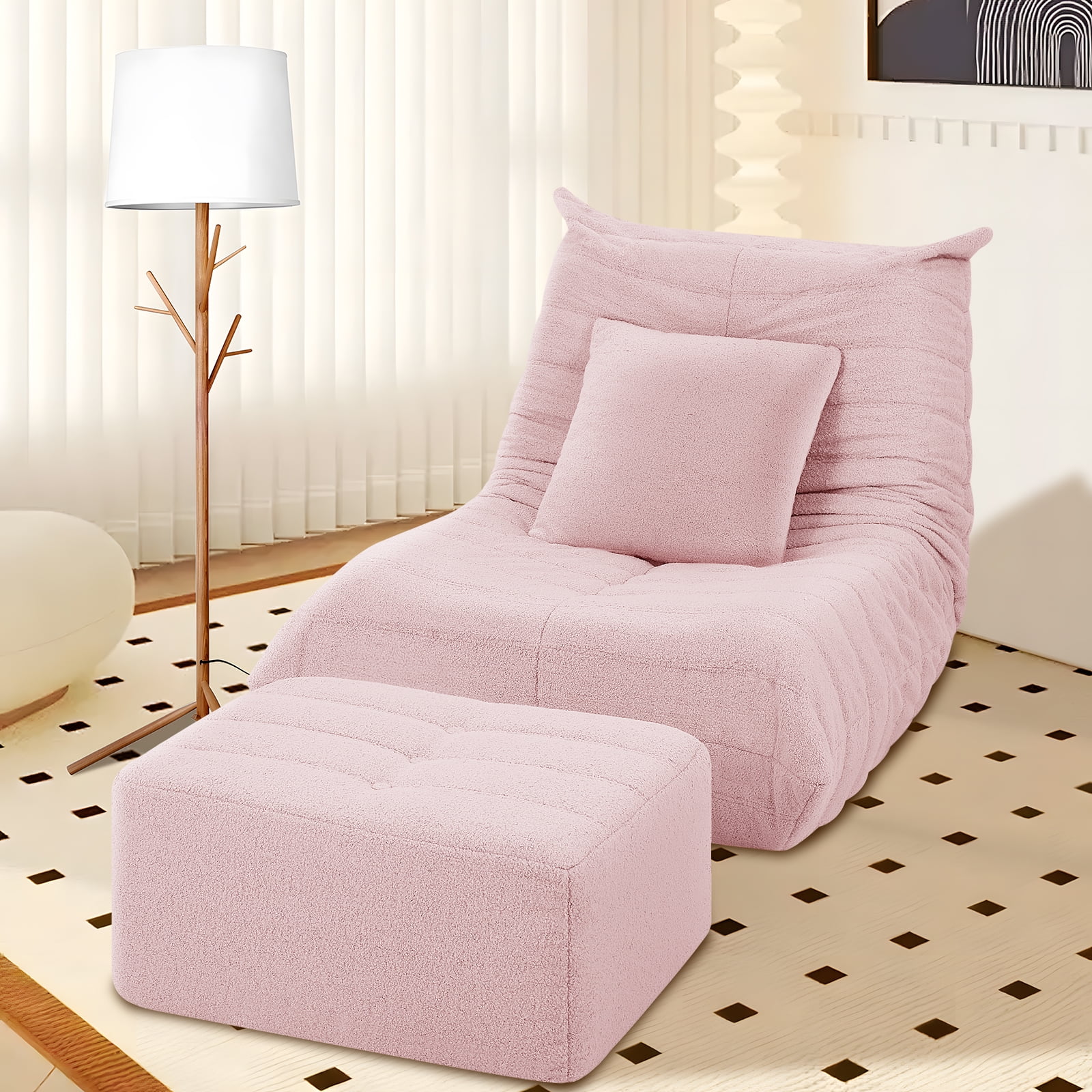 VFD Bean Bag Chairs for Adults, Beanbag Chair with Ottoman Lounge Sofa Memory Foam Comfy Reading Chair for Bedroom & Living Room, Lazy Floor Sofa Couch