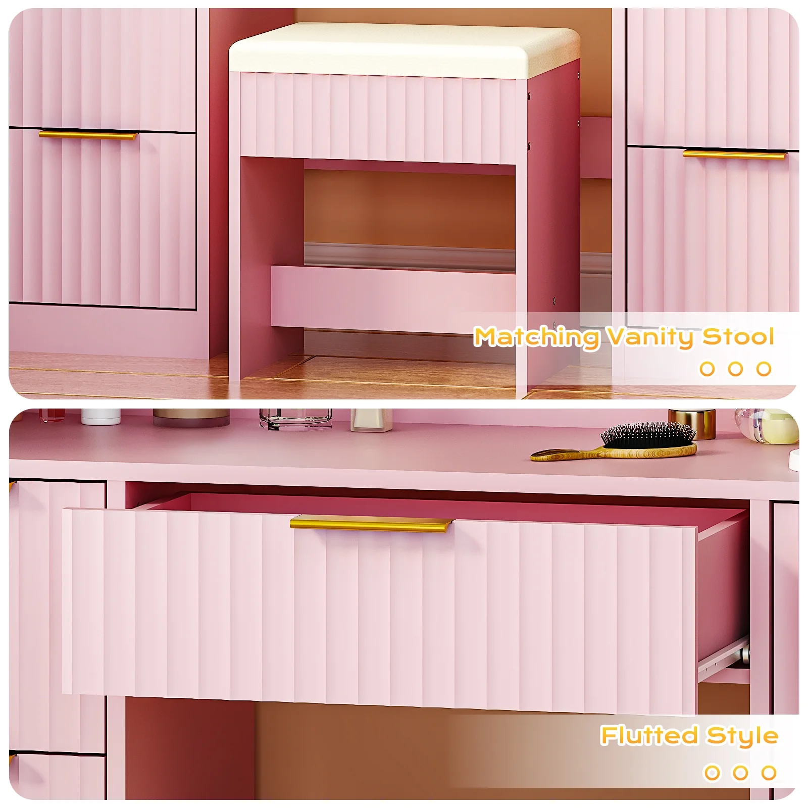 Ktaxon Lighted Makeup Vanity, White Vanity Table Set with 2 Drawer and Charging Station, Femal Gift