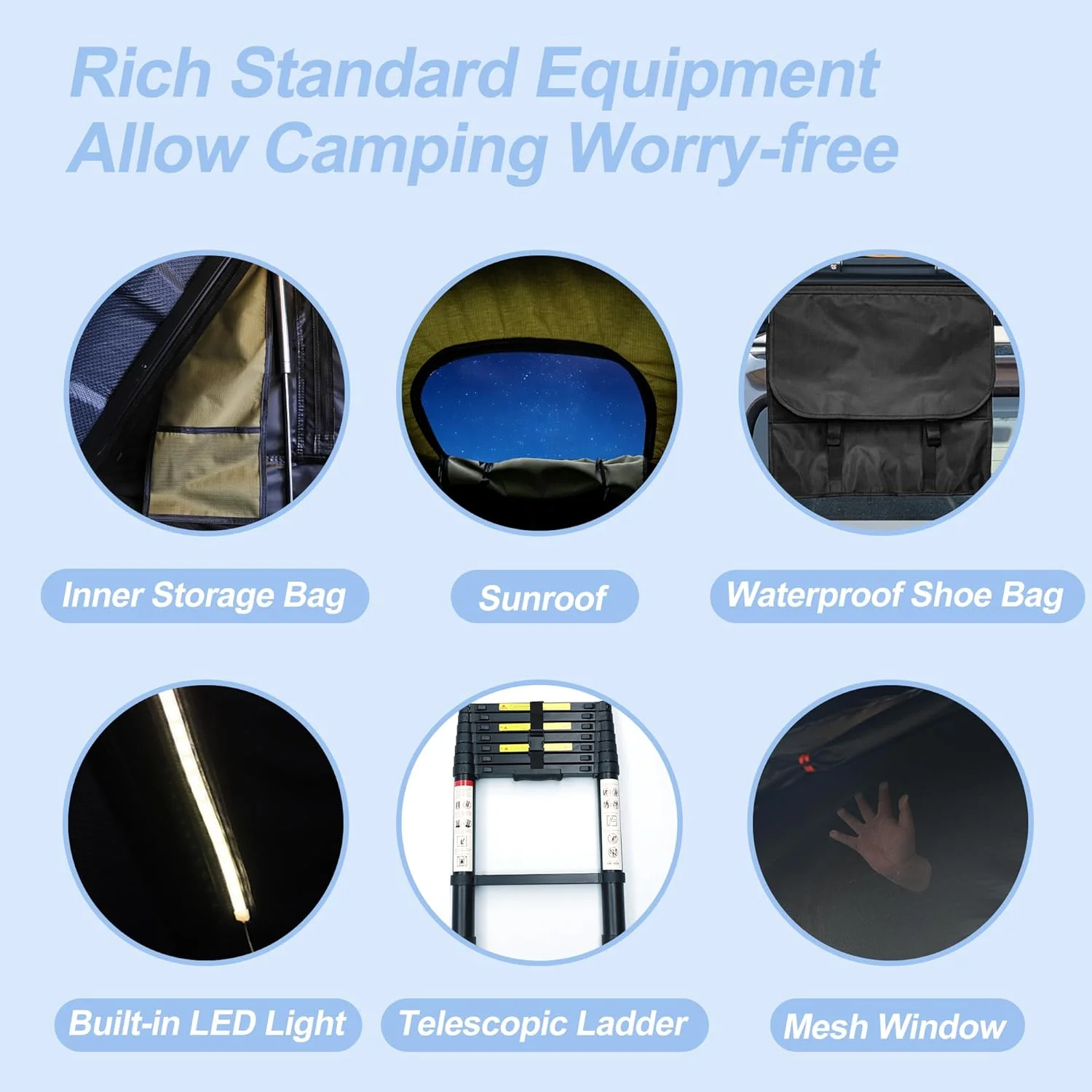 Naturnest Rooftop Tent Hard Shell, Easy Set Up Pop Up Large Tent for 2-3 Person Camping, Waterproof Windproof UV-Resistant Blackout 4 Season Tents for Truck, Jeep, SUV, Van, Trailer - Sirius 1 Plus