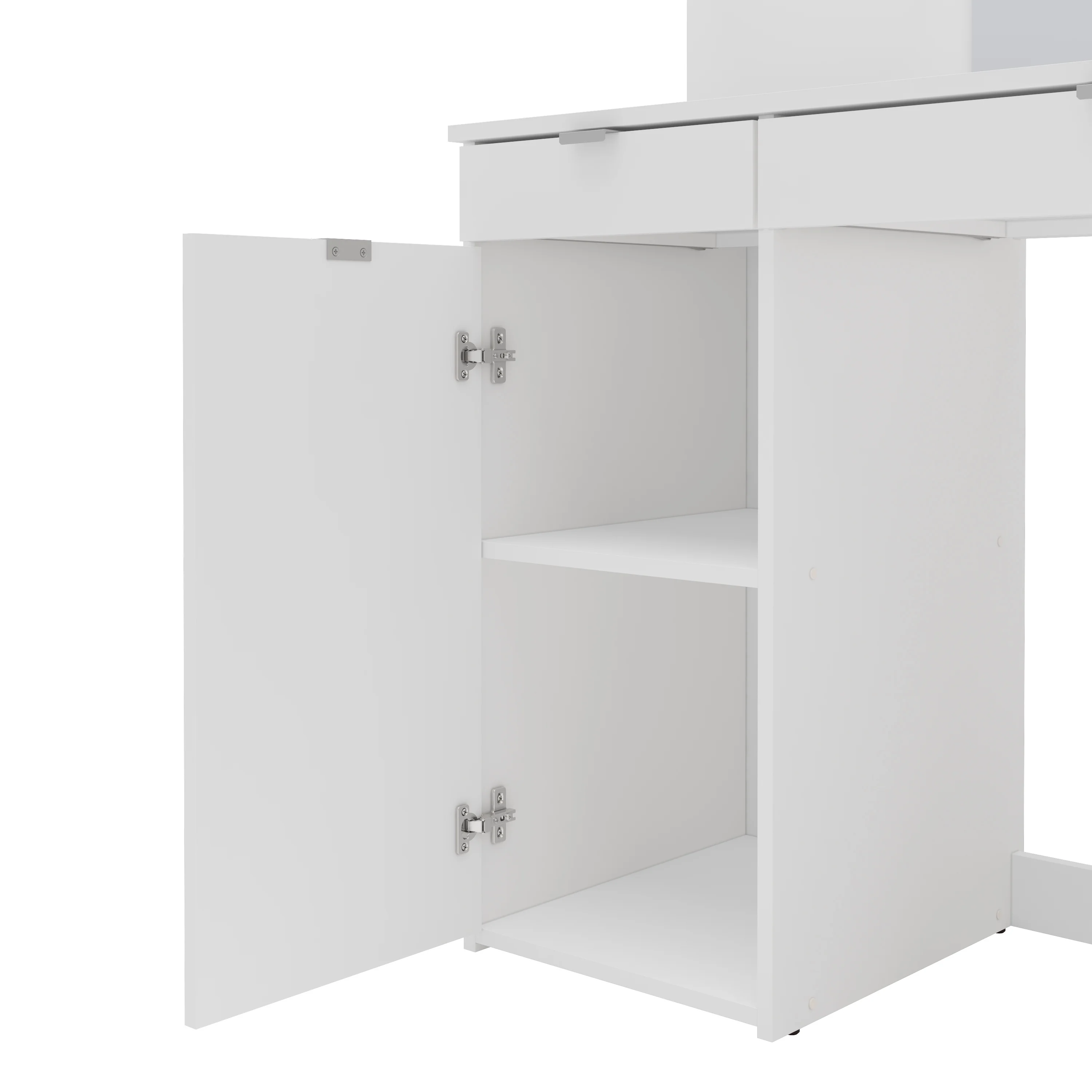 Polifurniture Amelia Modern Makeup Vanity Table with Mirror, White Finish