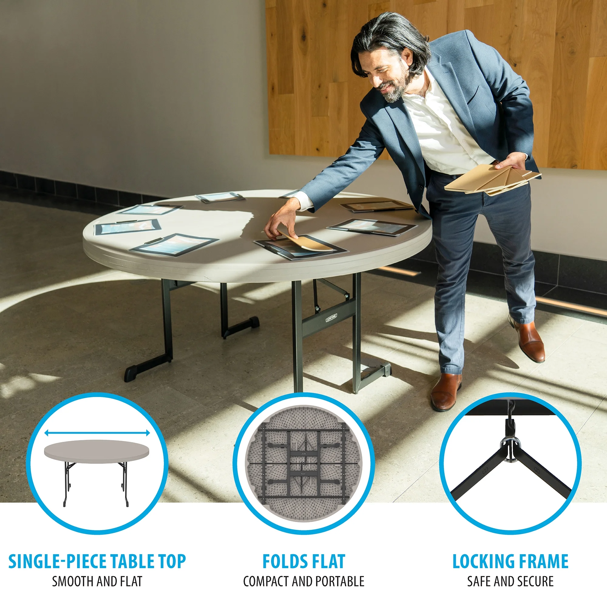 Lifetime 60 Inch Round Folding Table for Indoor and Outdoor Use, Professional Grade, Putty Color