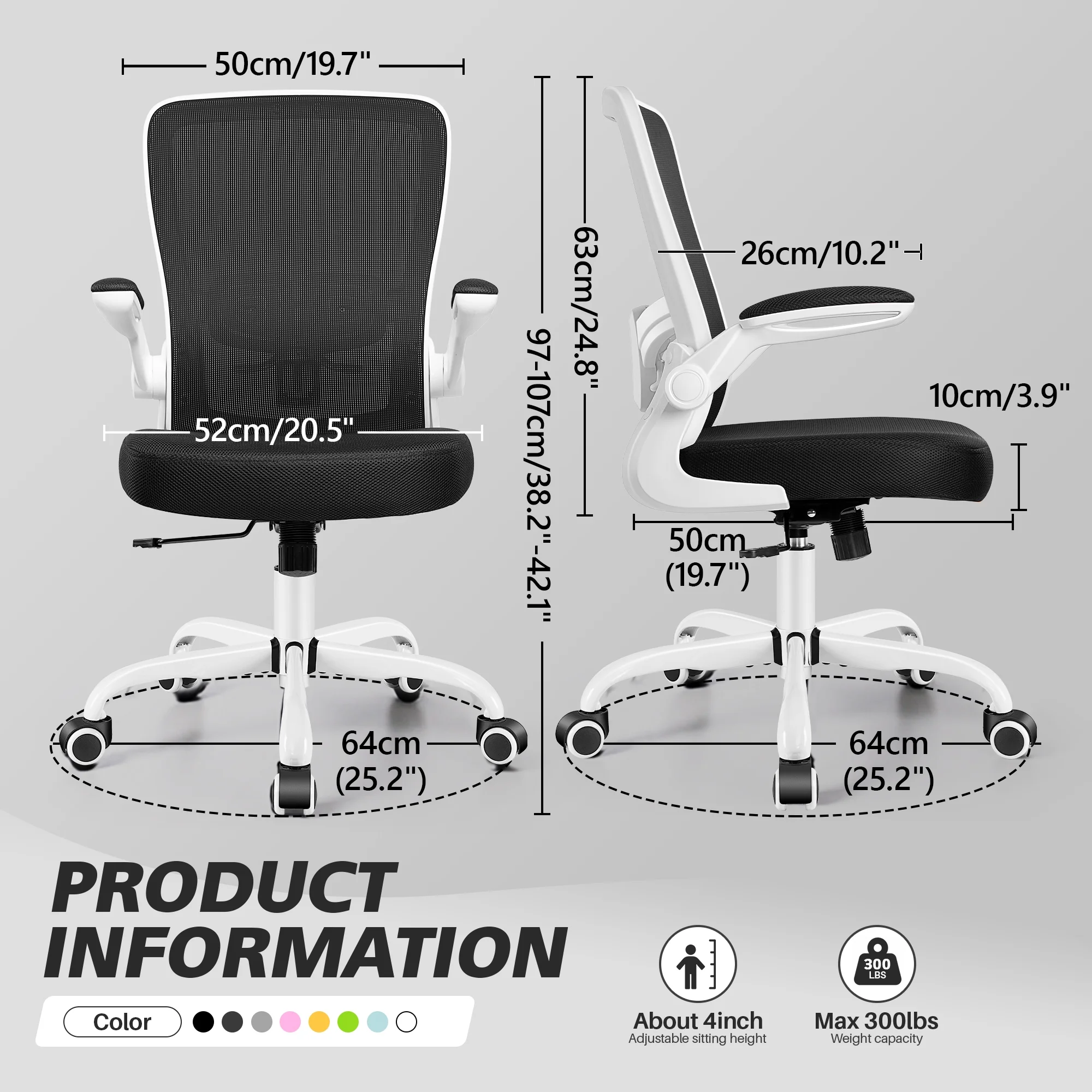 COOLHUT Ergonomic Office Chair, 400LBS Task Chair, Comfort Desk Chair with Adjustable Lumbar Support and Flip up Arms, Black