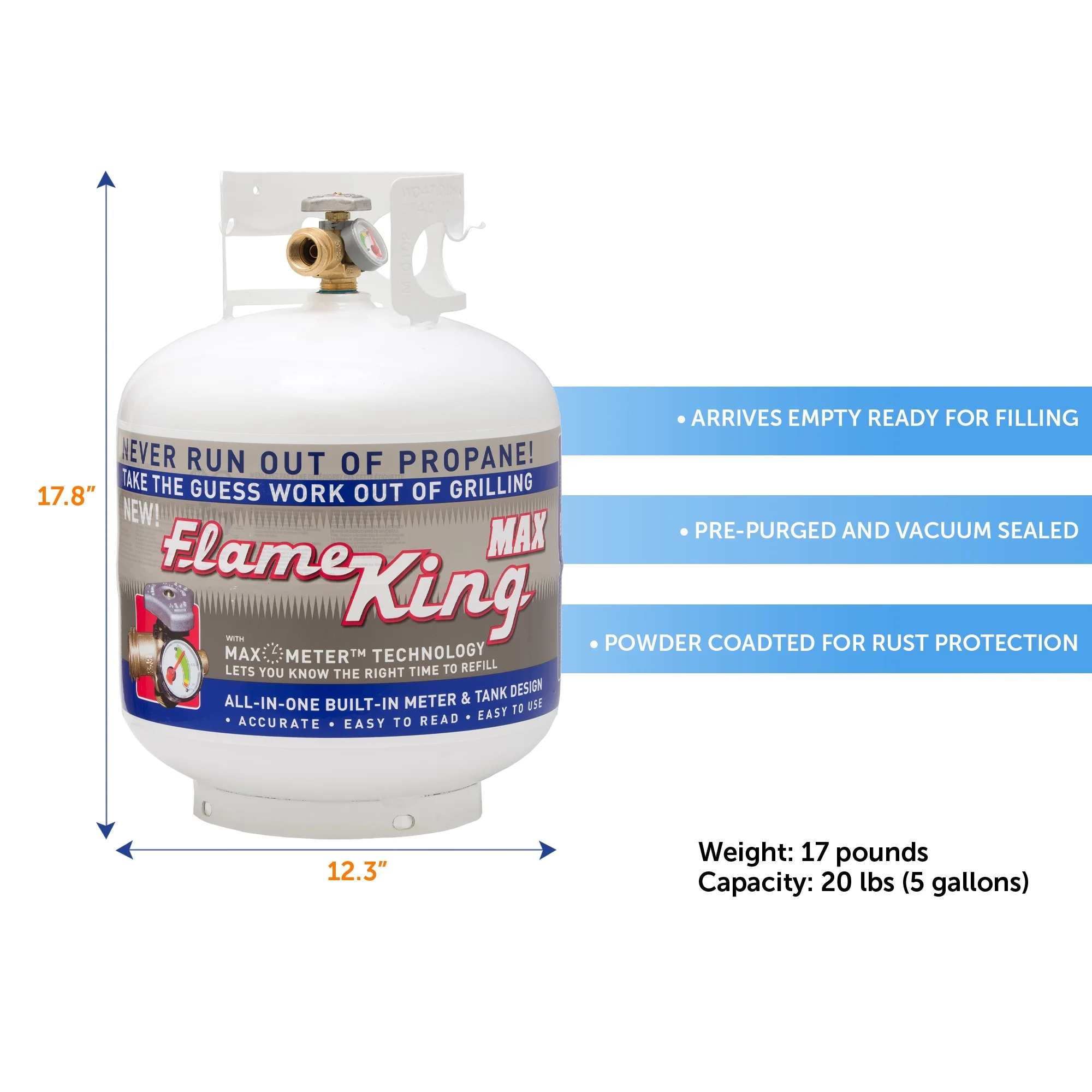 Flame King Empty Steel Propane Tank LP Cylinder with OPD Valve & Built-in Gauge, 20 lbs