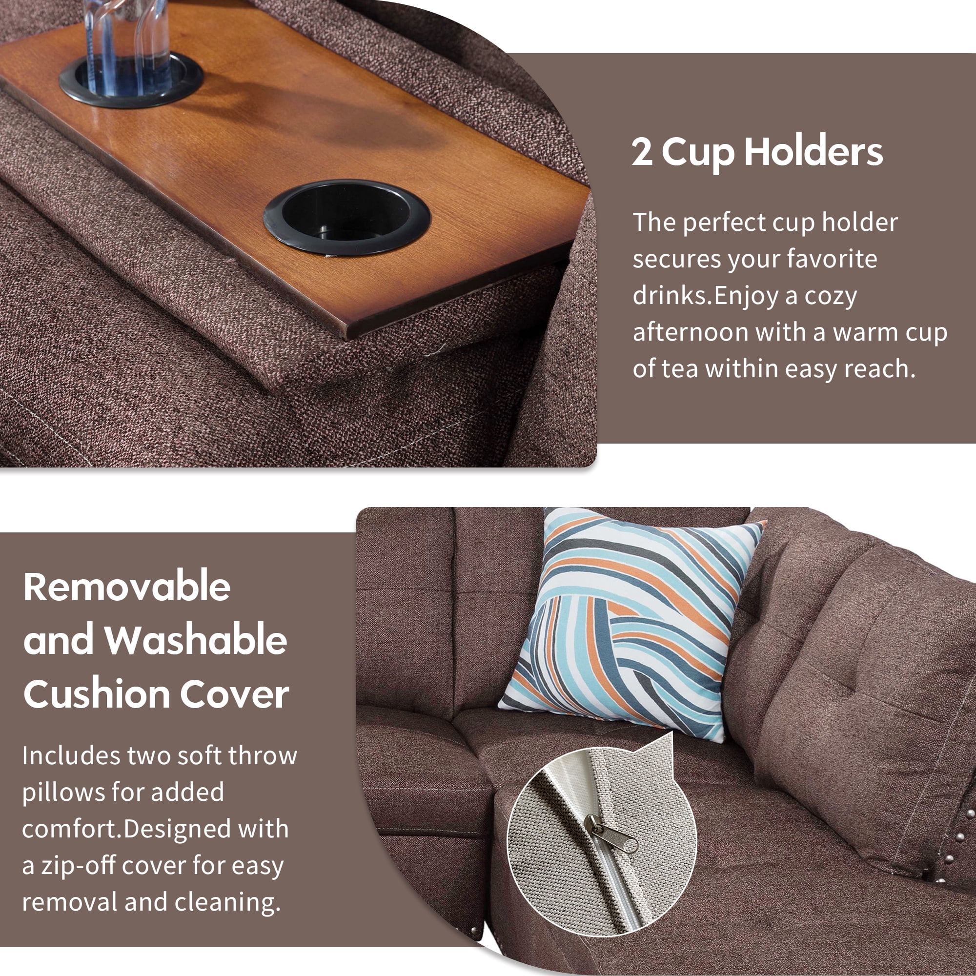 Aukfa 3 Piece Sectional Sofa, Living Room Couch with Storage Ottoman&Cup Holder, Linen, Left Hand, Black Gray