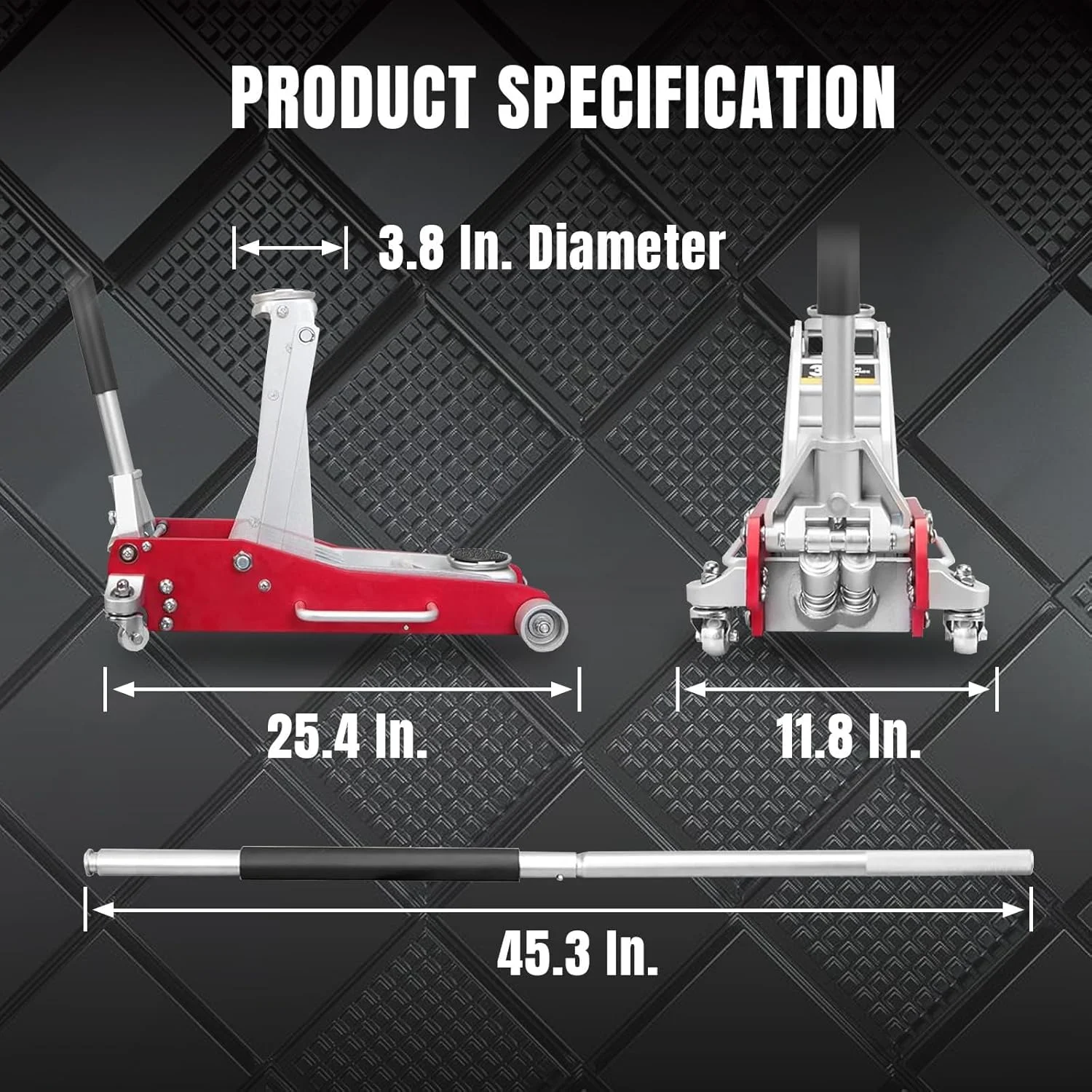 HPDAVV 3 Ton (6,600 lb) Low Profile Aluminum Floor Jack - Quick Lift Pump Hydraulic Service Jack - Lightweight & Durable Garage Jack for Cars & SUVs - Red