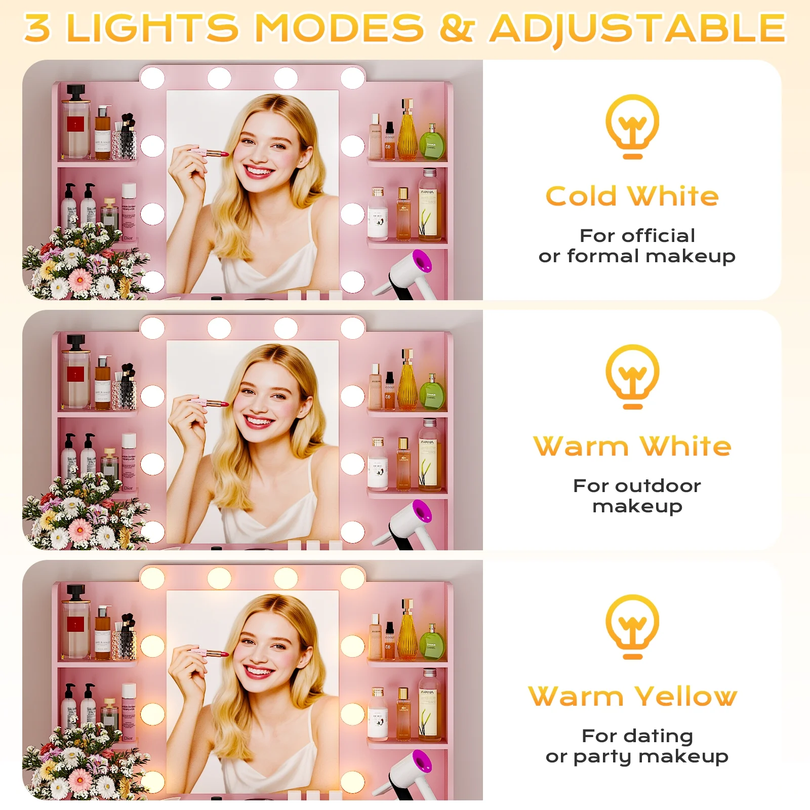 Ktaxon Lighted Makeup Vanity, White Vanity Table Set with 2 Drawer and Charging Station, Femal Gift