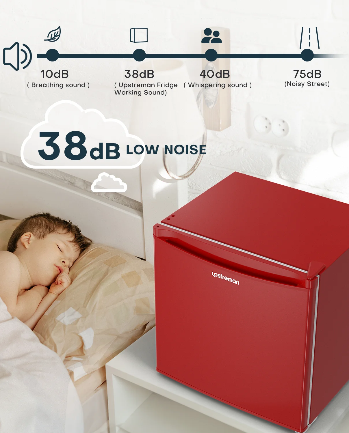 Upstreman 1.7 Cu ft Mini Fridge with Freezer Single Door Compact Refrigerator, Low Noise, Energy Saving, Adjustable Temperature, Reversible Door, for Home Office Dorm, Black FR17