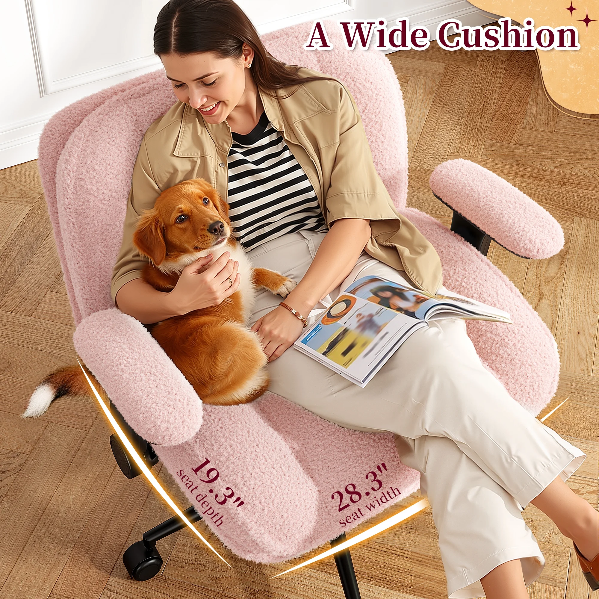 Romorgniz Criss Cross Chair with Adjustable Arms & Lumbar Support Office Chair with Reclining Back, Thick Cushion & Wheels for Office, Gaming, Reading, Vanity, Off-White