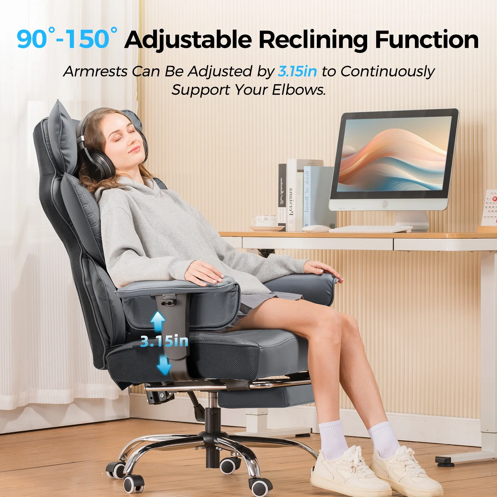 LUCKLIFE Big & Tall Office & Gaming Chair 400LBS Capacity, Wide Ergonomic Seat with Footrest, Adjustable Armrests, Black