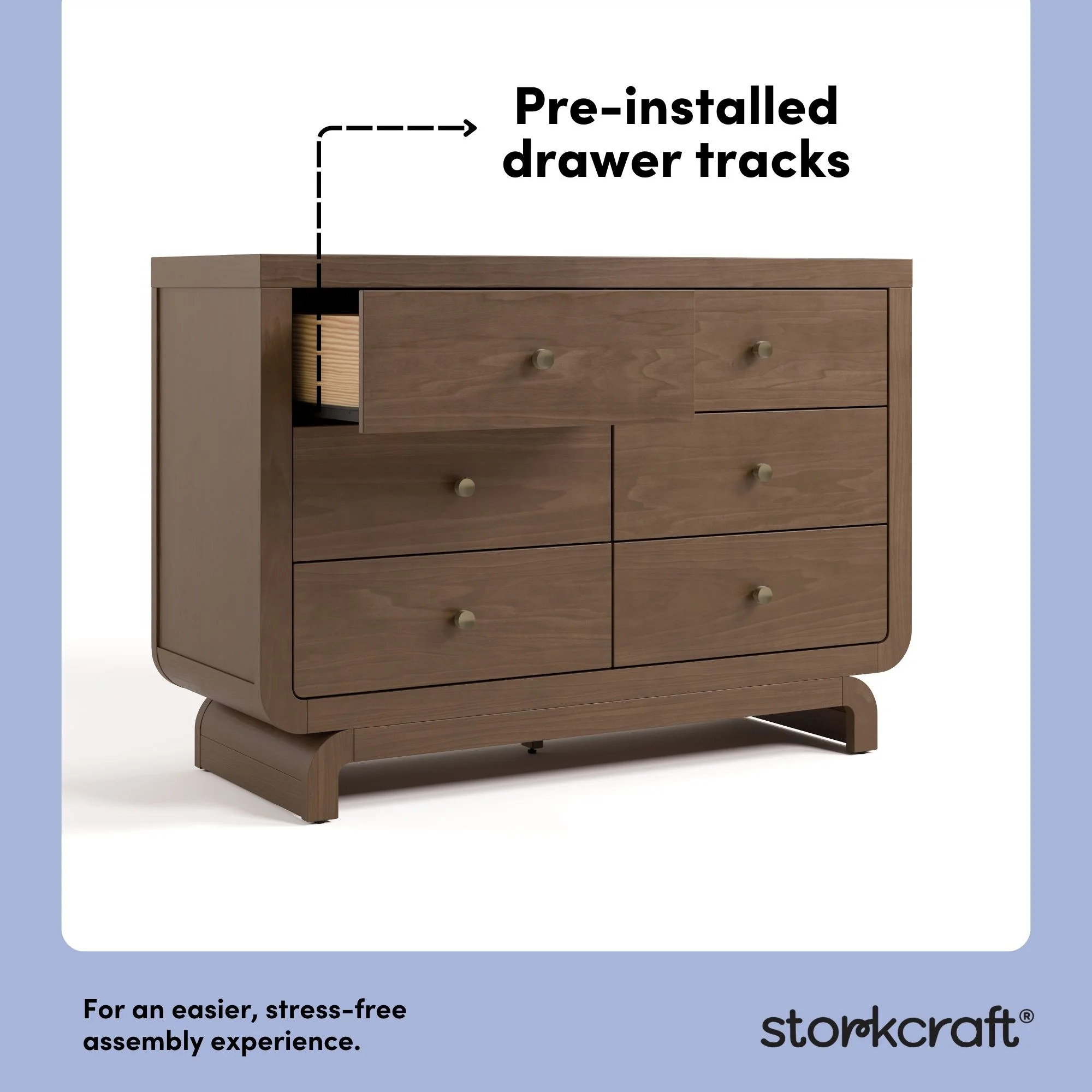 Storkcraft Santorini 6 Drawer Double Dresser, White/Driftwood