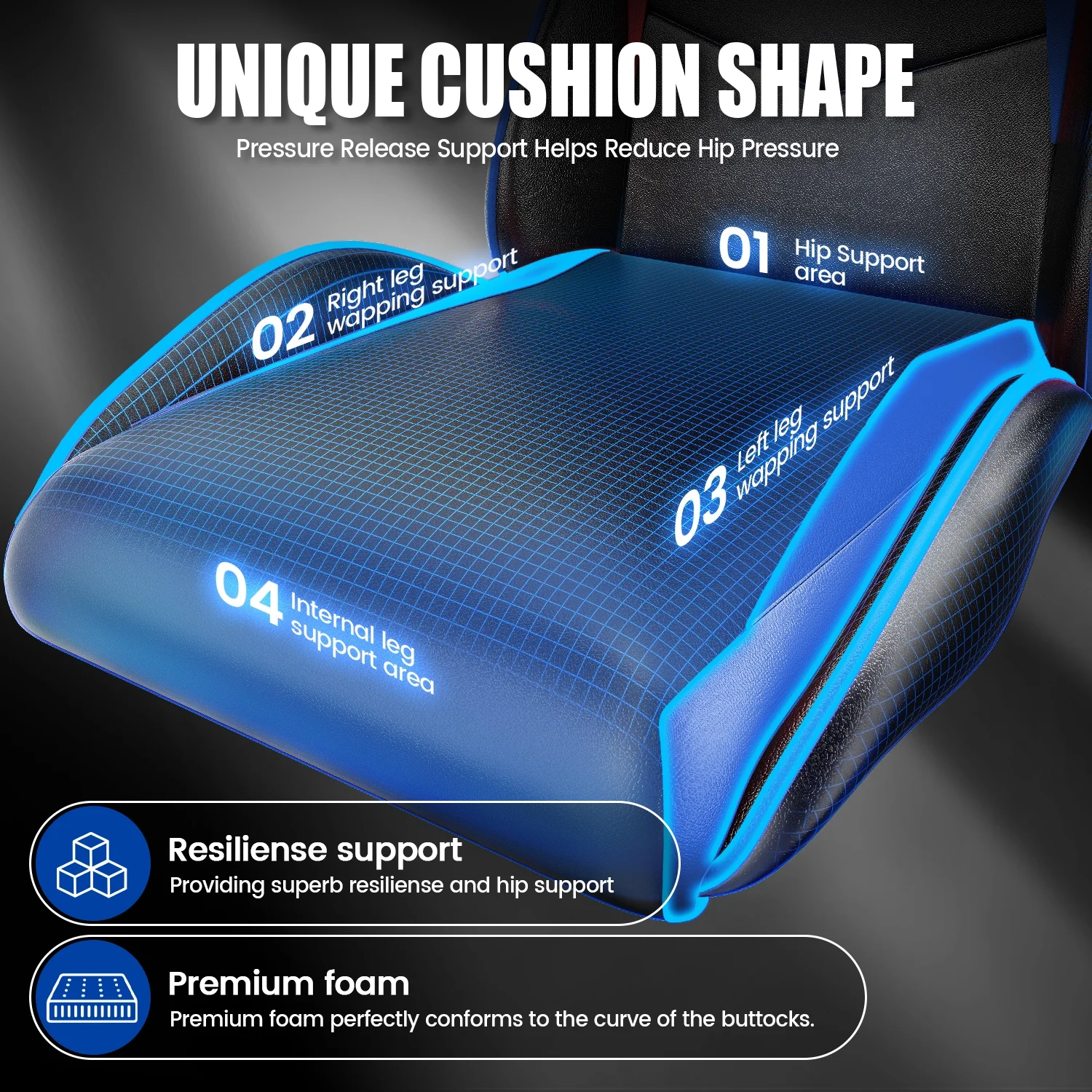 Bigzzia Gaming Chair Office Chair, Ergonomic Game Chair with Height Adjustable Headrest and Lumbar Support for Adults Teens, Black & White