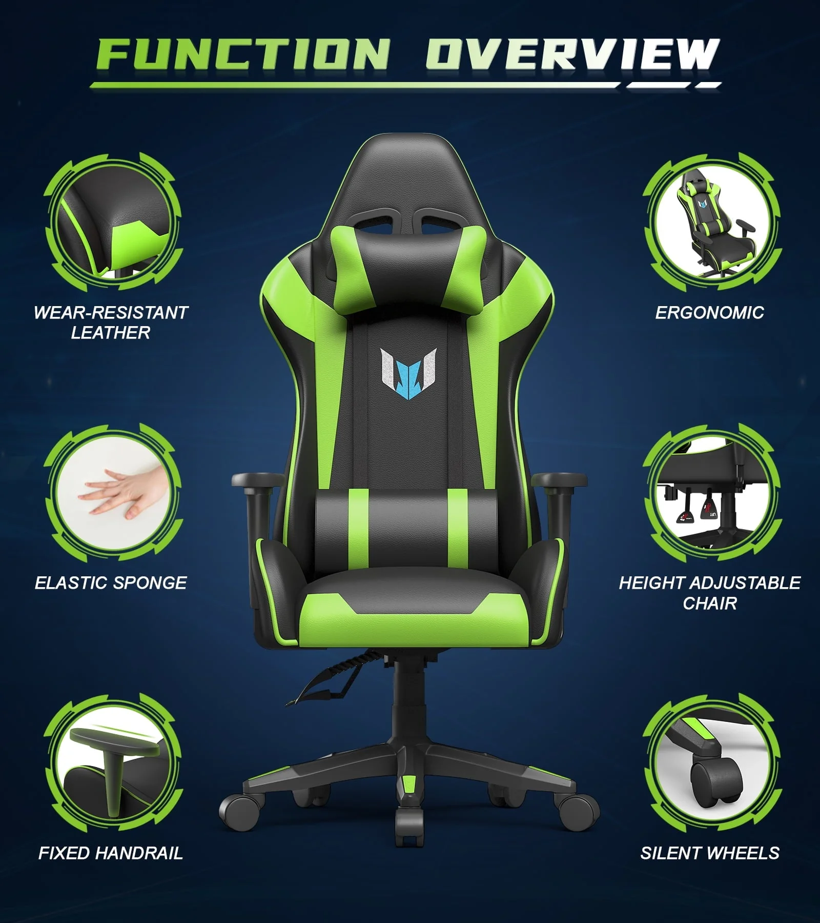 Bigzzia Gaming Chair Pu Leather Office Chair with Ergonomic Lumbar Pillow, Reclining Racing Game Chair Backrest and Seat Height Adjustable Swivel Recliner,Esports Chair with Headrest