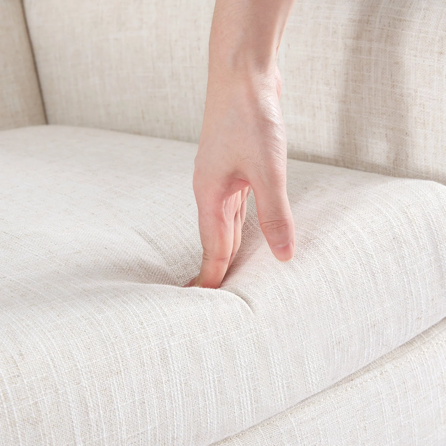 HUIMO  Accent Chair, Button-Tufted Upholstered  Living Room Chairs,  Mid Century Modern Comfy Reading Chairs for Bedroom, Living Room, Beige