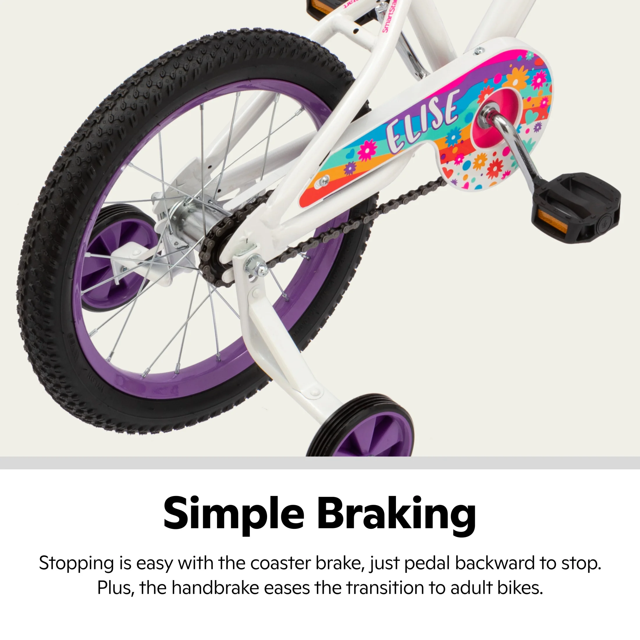 Schwinn Elise Kids Bike with Training Wheels, 16 Inch Wheels, Ages 3-7, White