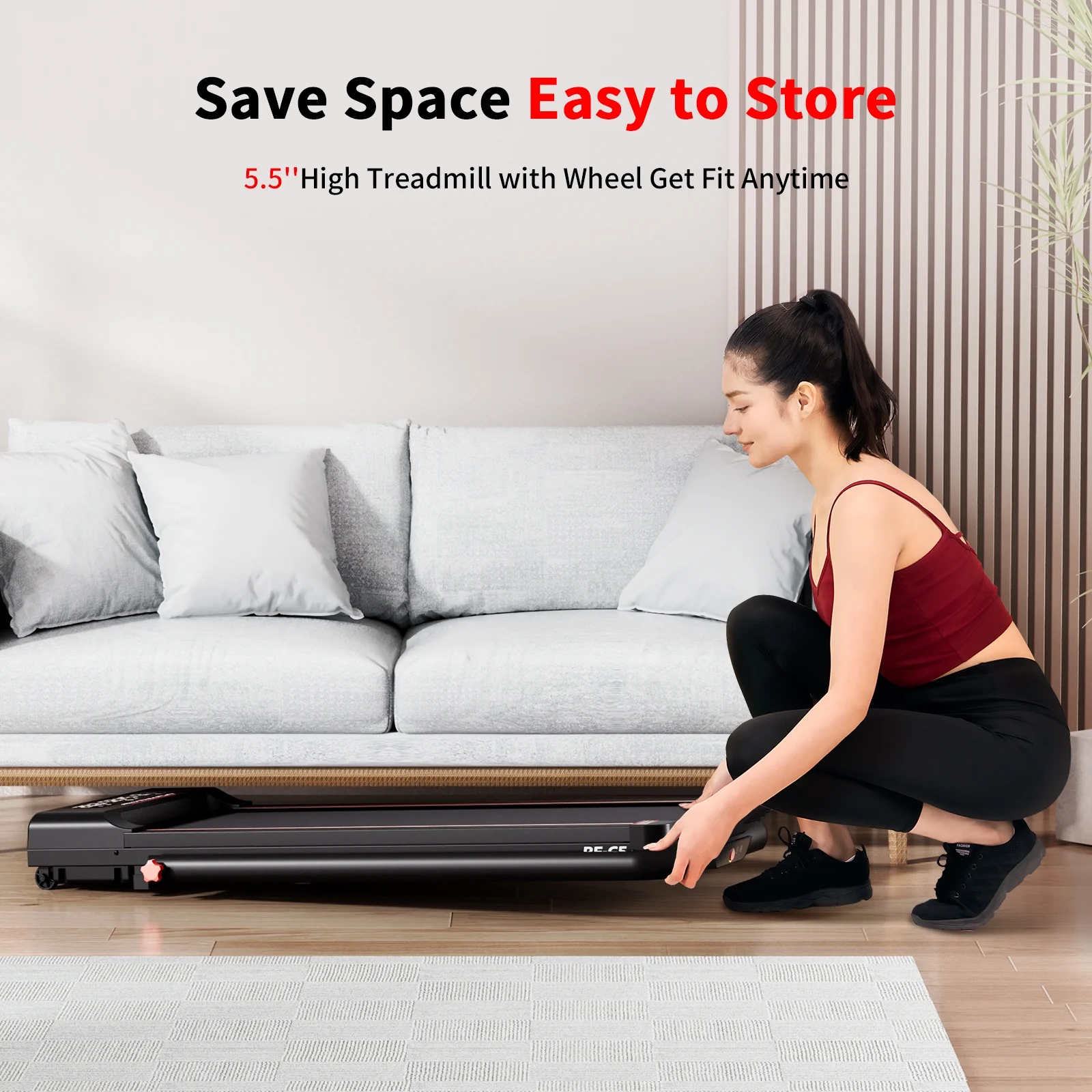 RHYTHM FUN Foldable Walking Pad with Incline, Portable Under-Desk Treadmill, 300 lb Capacity, Remote Control, LED Display for Home and Office