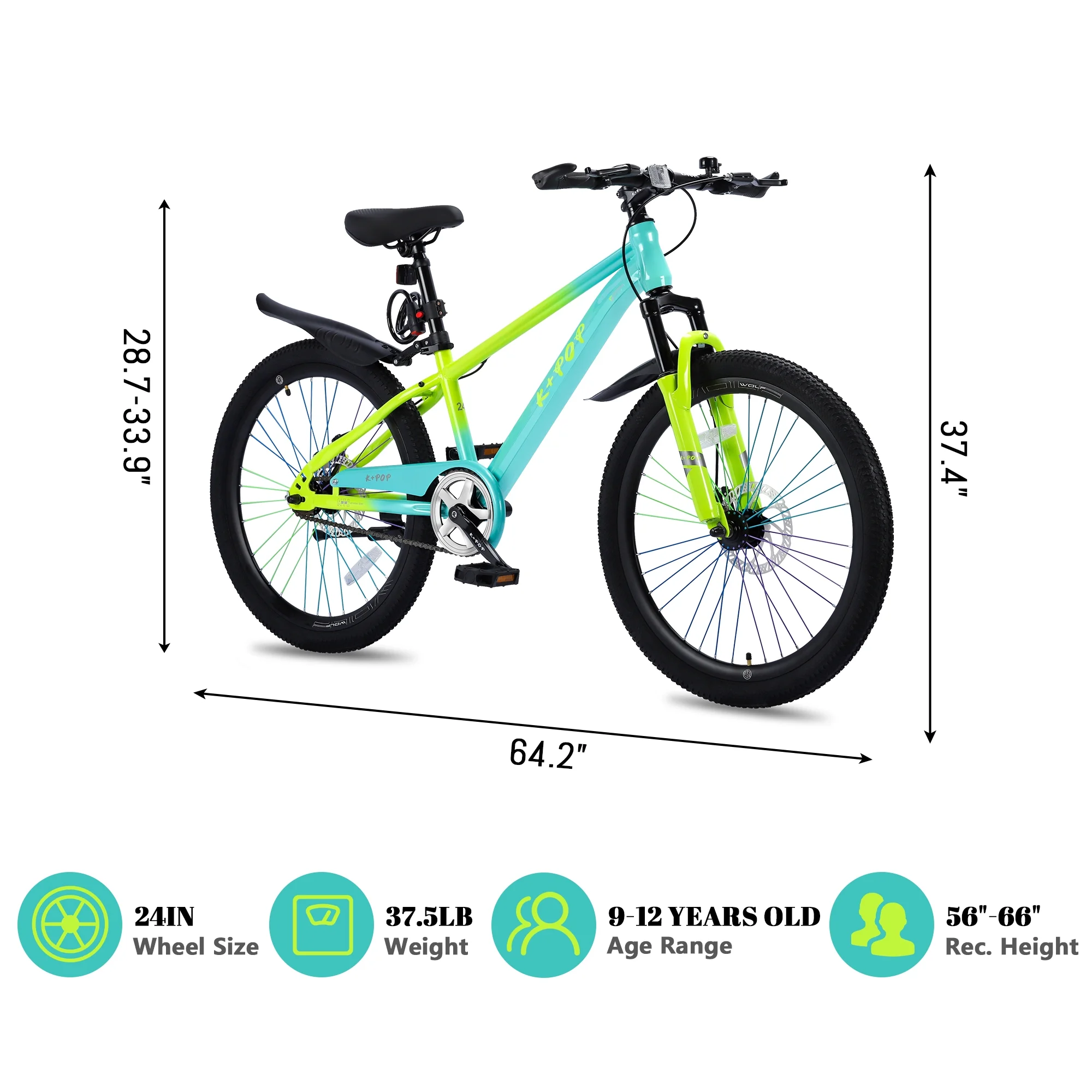 Bstjewey 20/24 Inch Kids Mountain Bike, Dual Disc Brakes, Suspension Fork, Ages 7-12