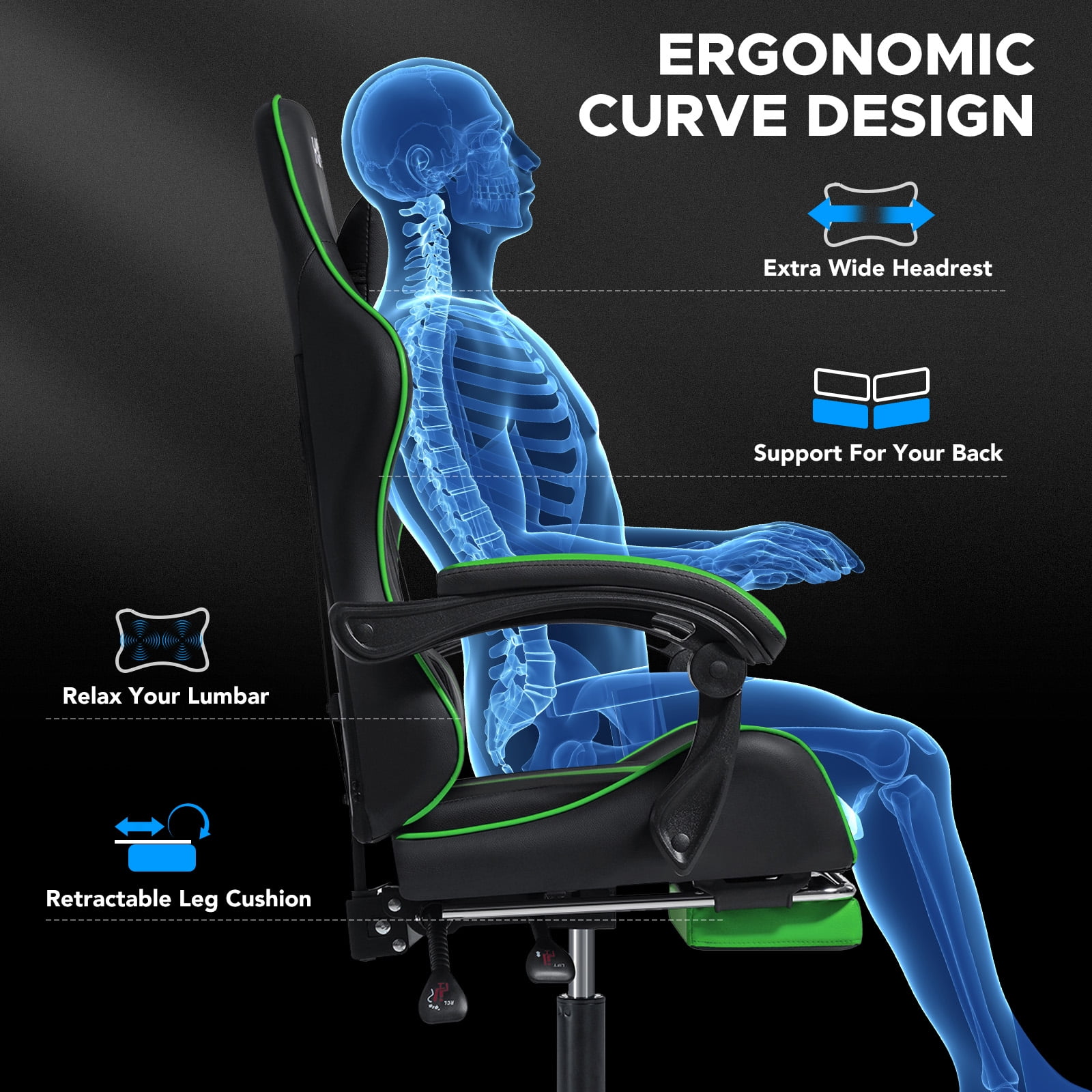 Hoffree Gaming Chair Massage Game Chair with Footrest and Massage Lumbar Support Ergonomic Computer Chair Height Adjustable with Swivel Seat and Headrest